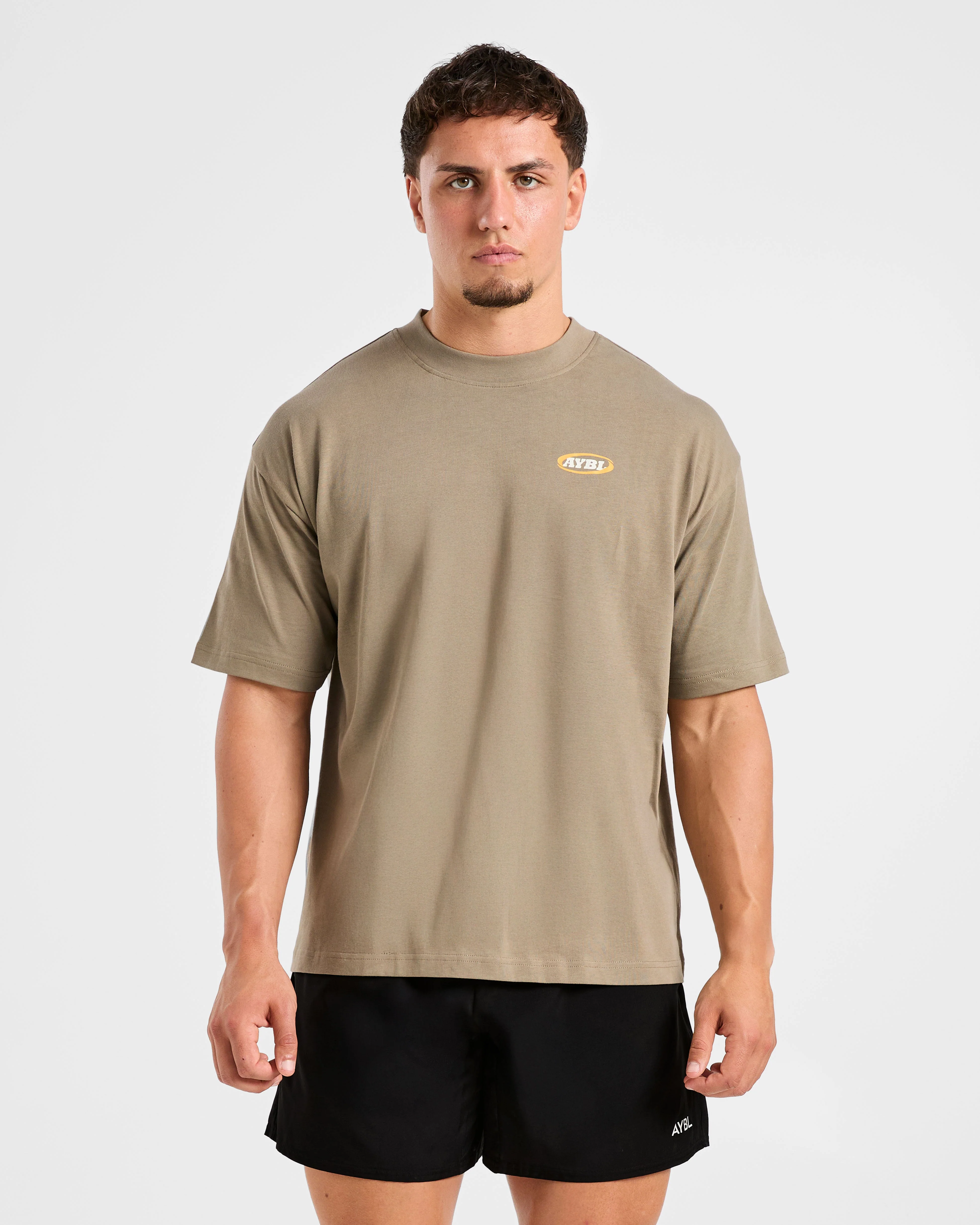 Athletics Script Oversized T Shirt - Olive Sand - Image 2