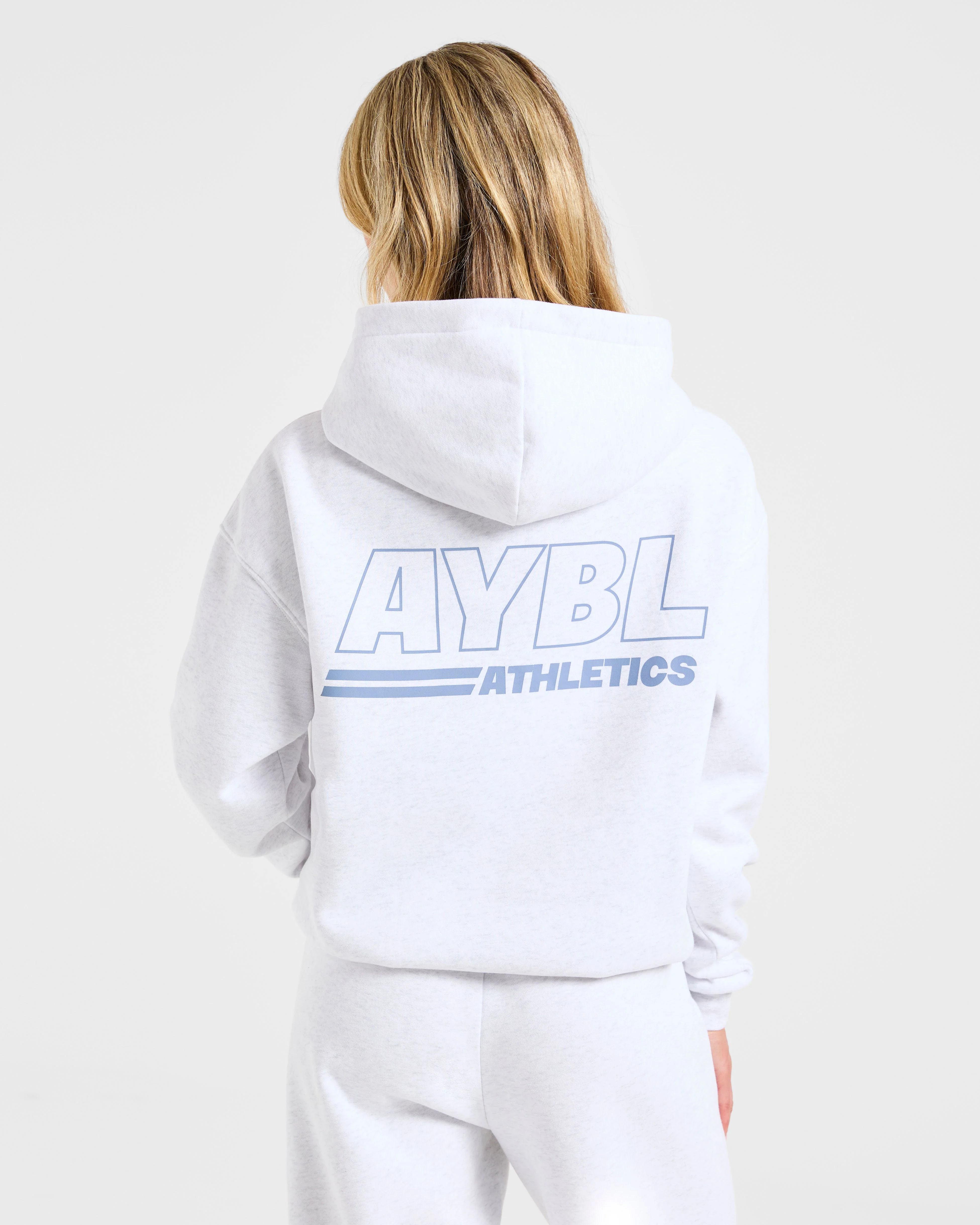 Athletics Track Oversized Hoodie - Heather Grey/Slate Blue - Image 2