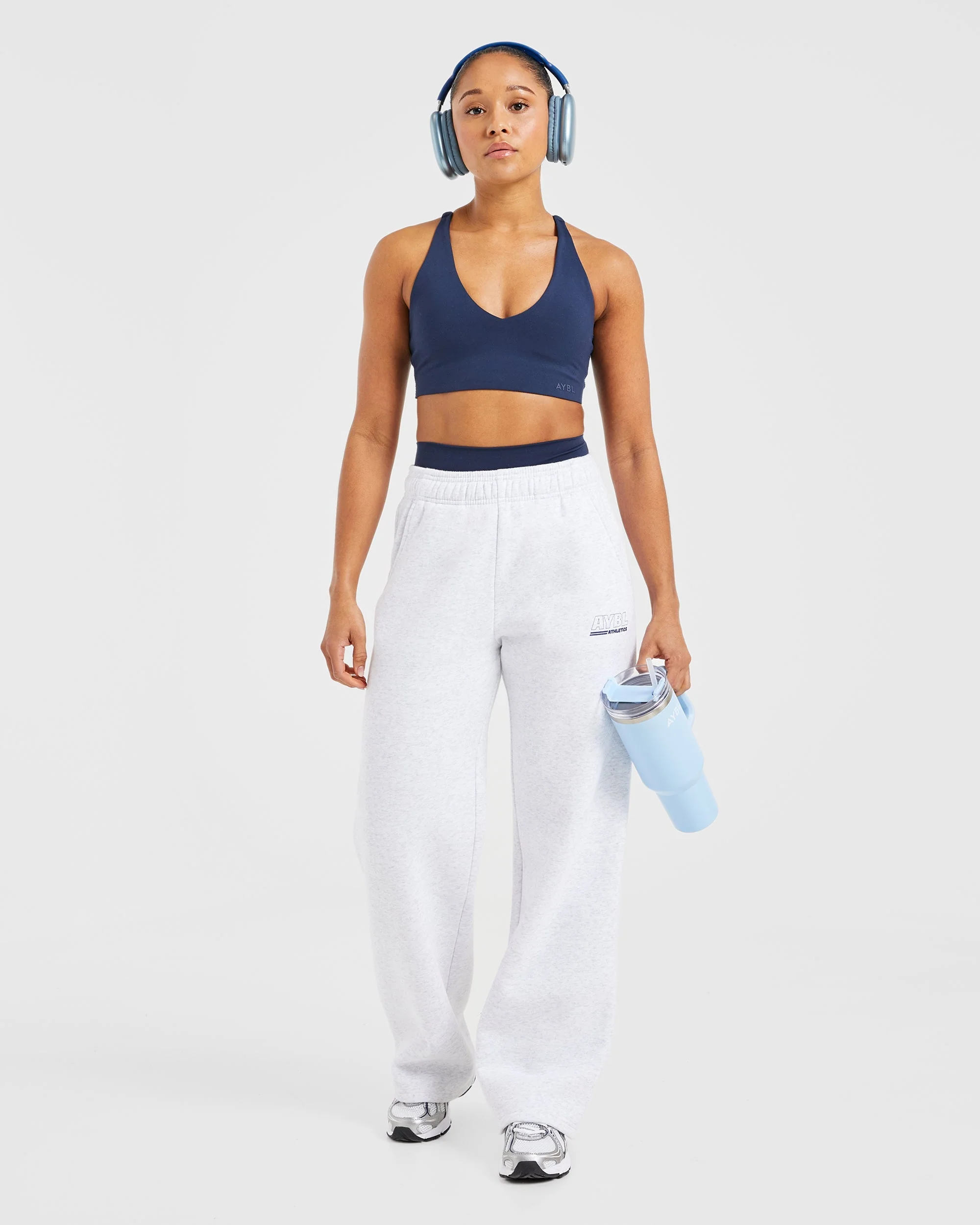 Athletics Track Oversized Straight Leg Joggers - Heather Grey/Navy - Image 8