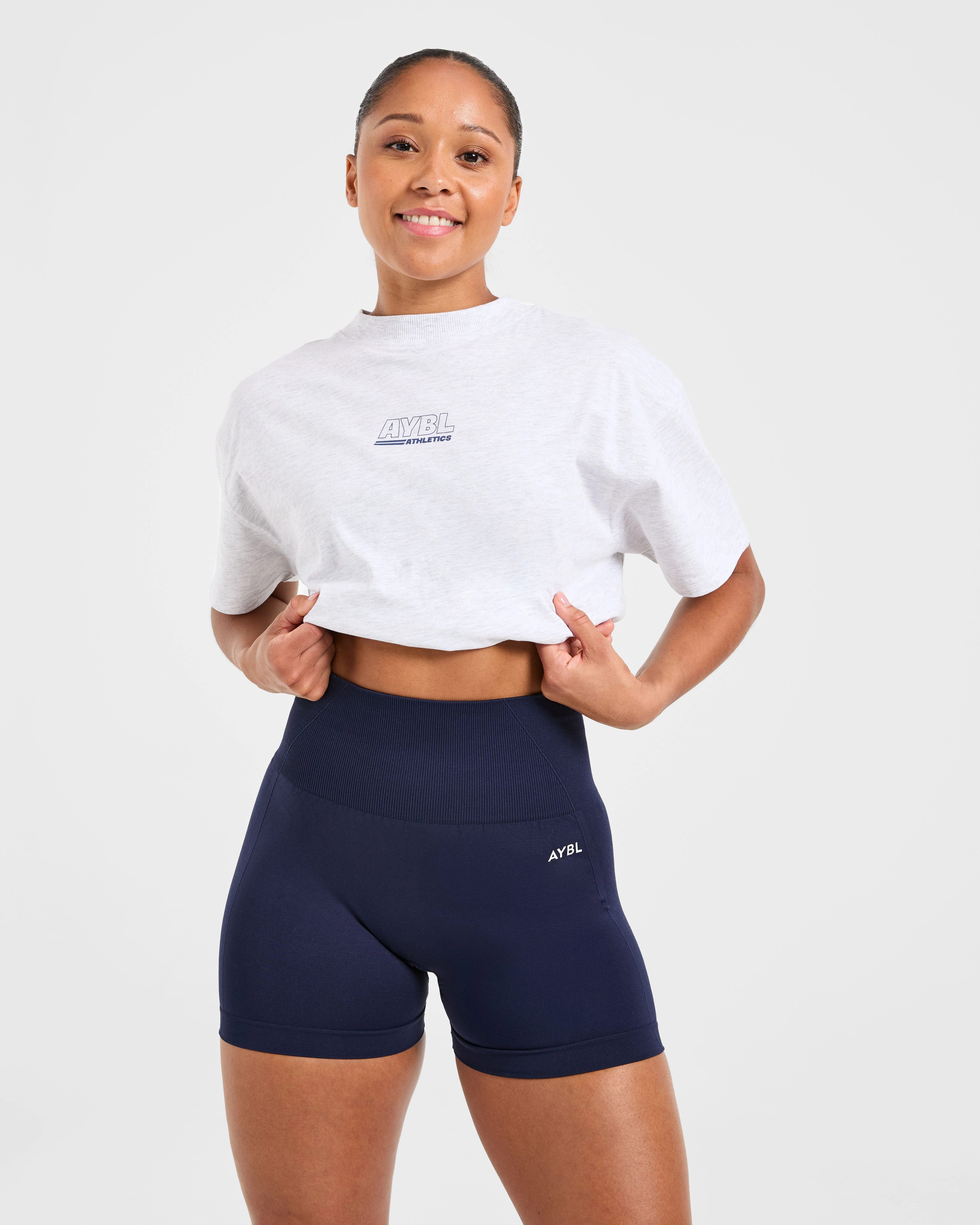 Athletics Track Oversized T Shirt - Heather Grey/Navy - Image 7
