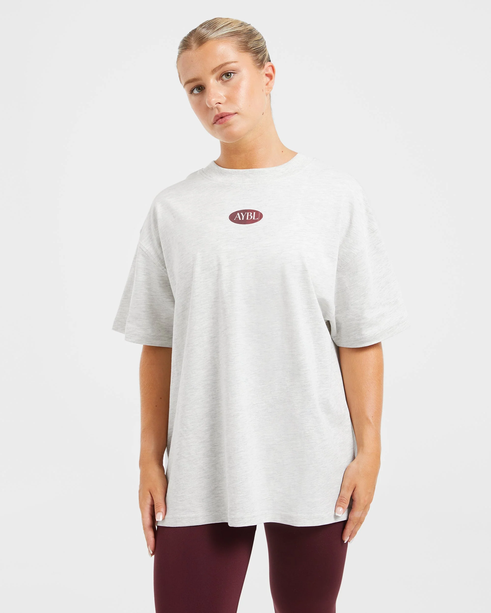 AYBL Lifestyle Oversized T Shirt - Heather Grey/Burgundy - Image 2