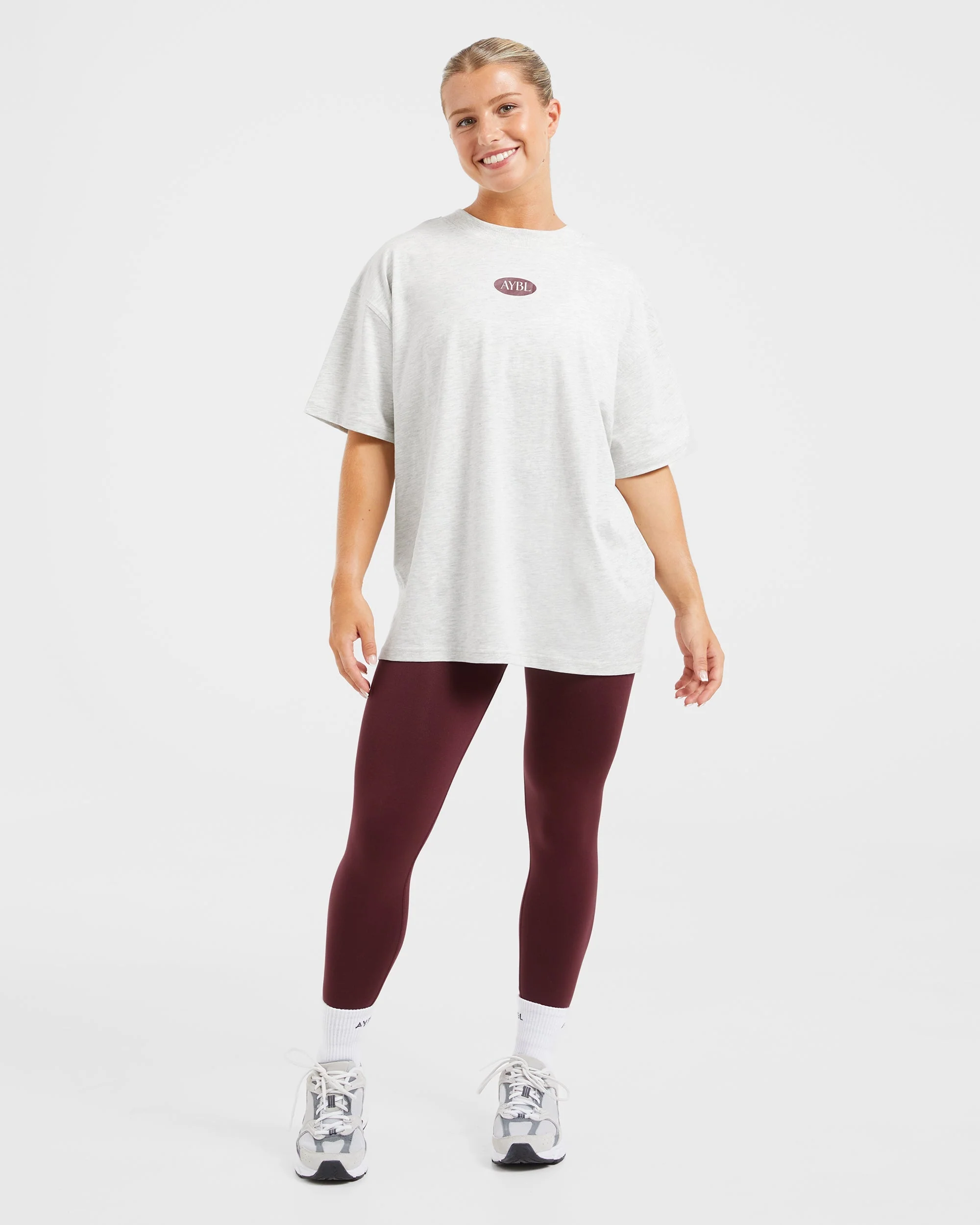 AYBL Lifestyle Oversized T Shirt - Heather Grey/Burgundy - Image 3