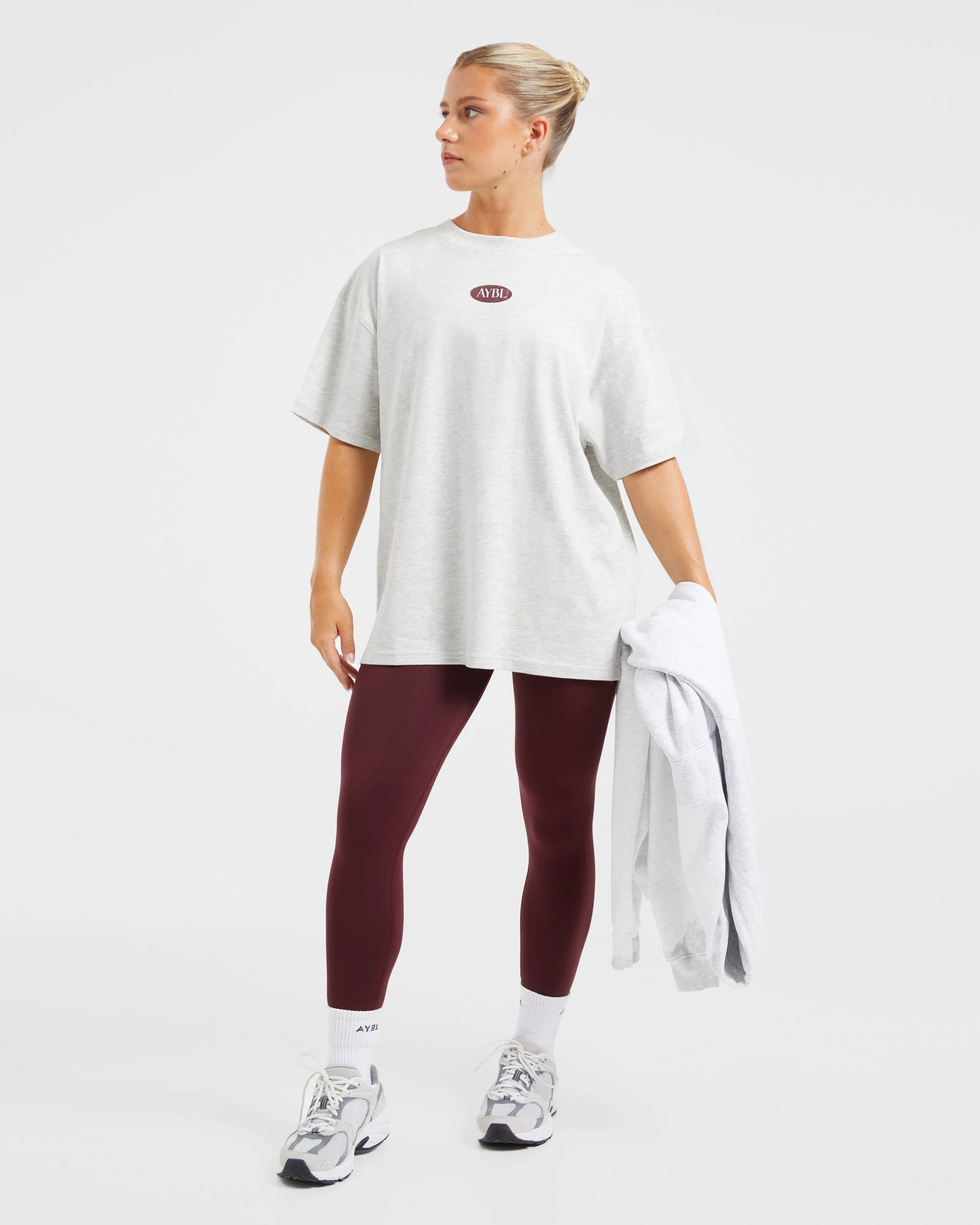 AYBL Lifestyle Oversized T Shirt - Heather Grey/Burgundy - Image 7