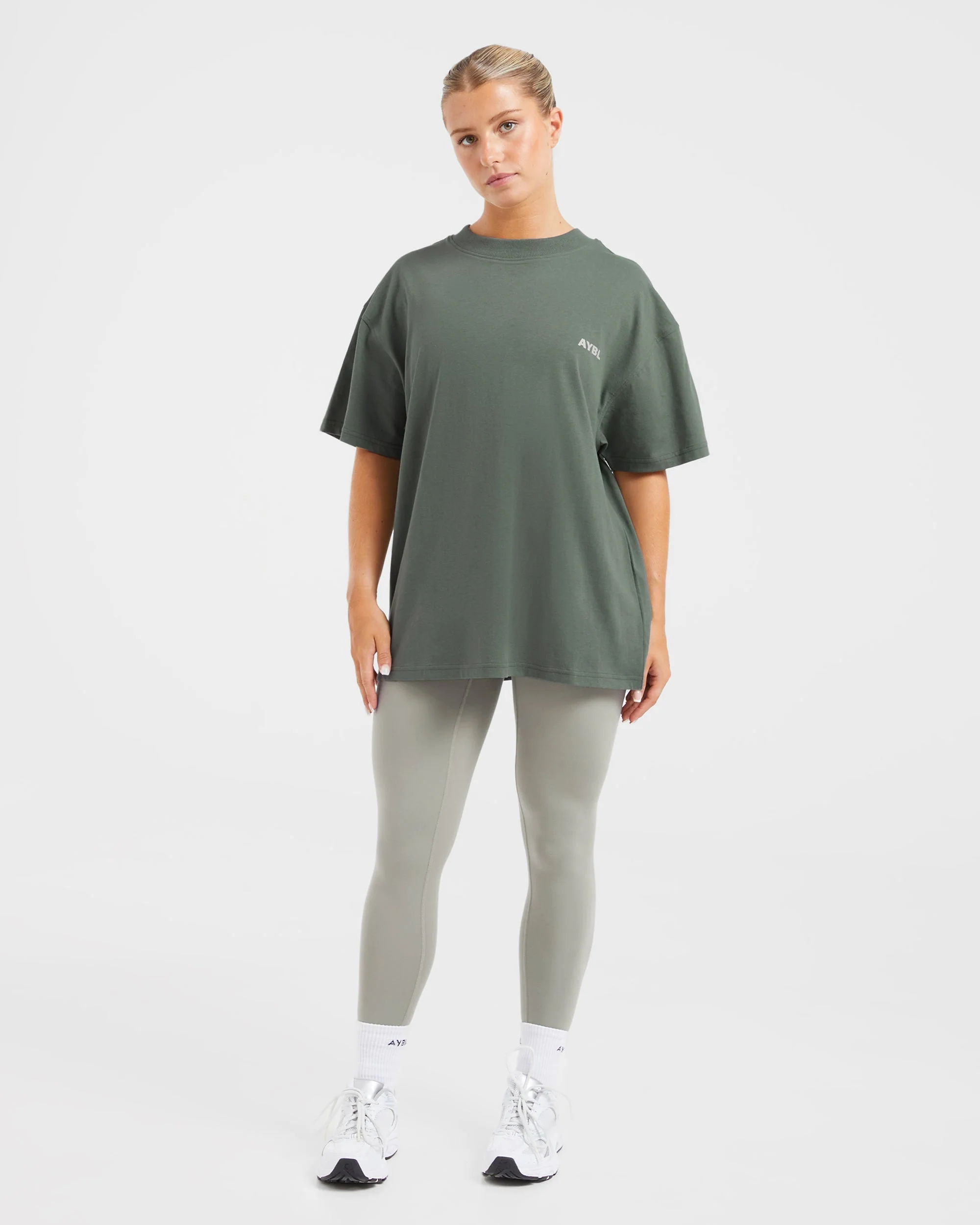 AYBL Lift Italic Oversized T Shirt - Green/Off White - Image 3