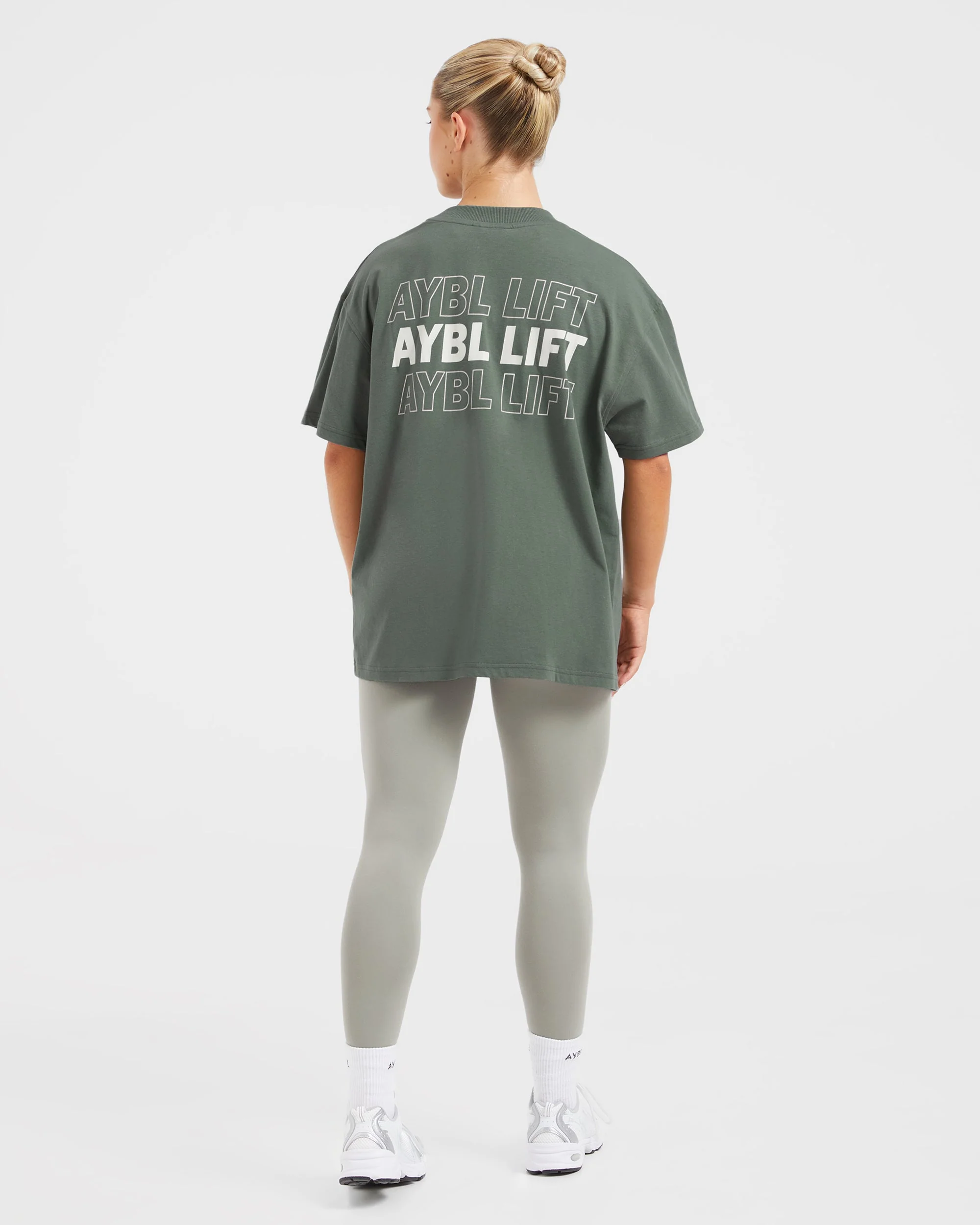 AYBL Lift Italic Oversized T Shirt - Green/Off White - Image 4