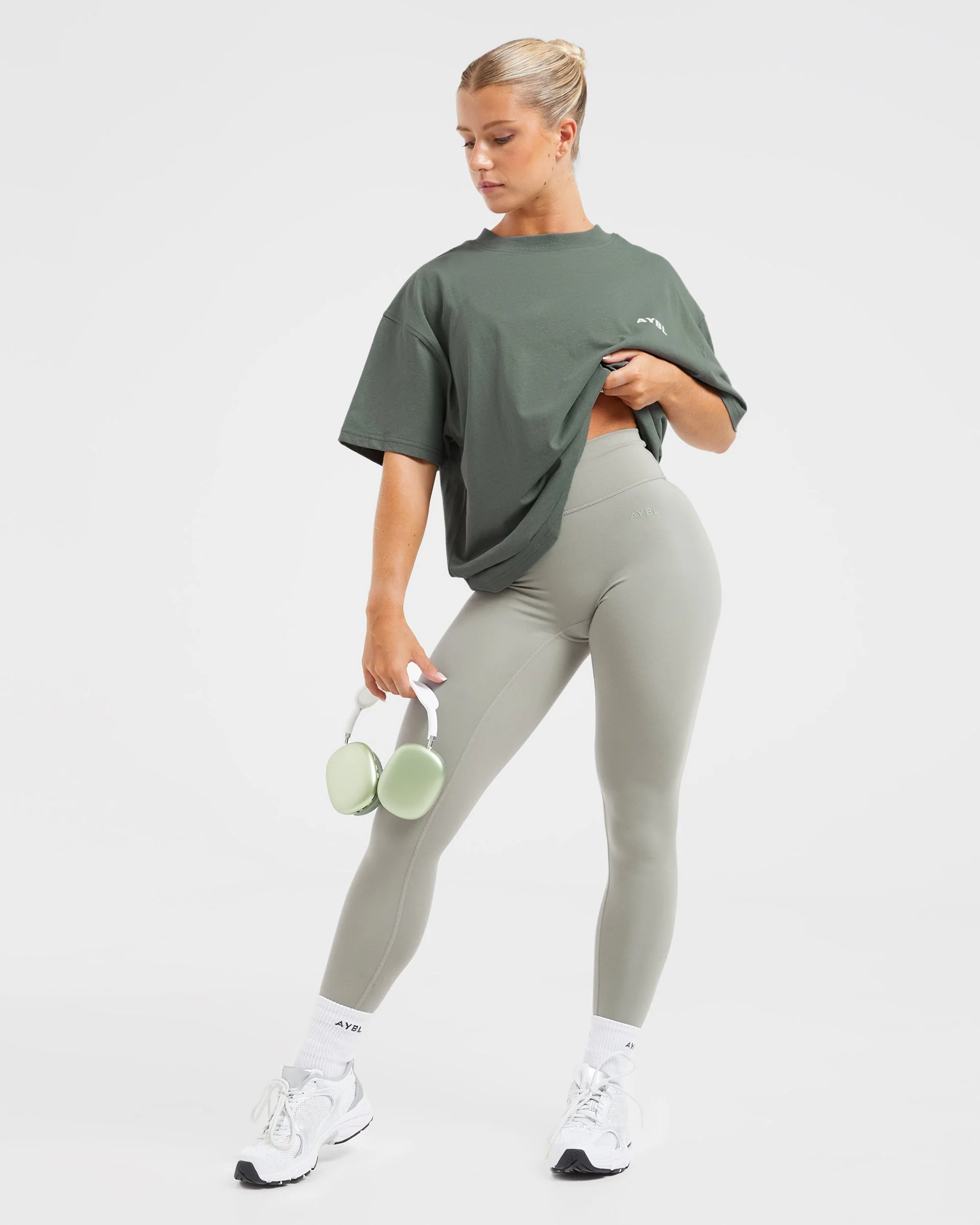 AYBL Lift Italic Oversized T Shirt - Green/Off White - Image 7
