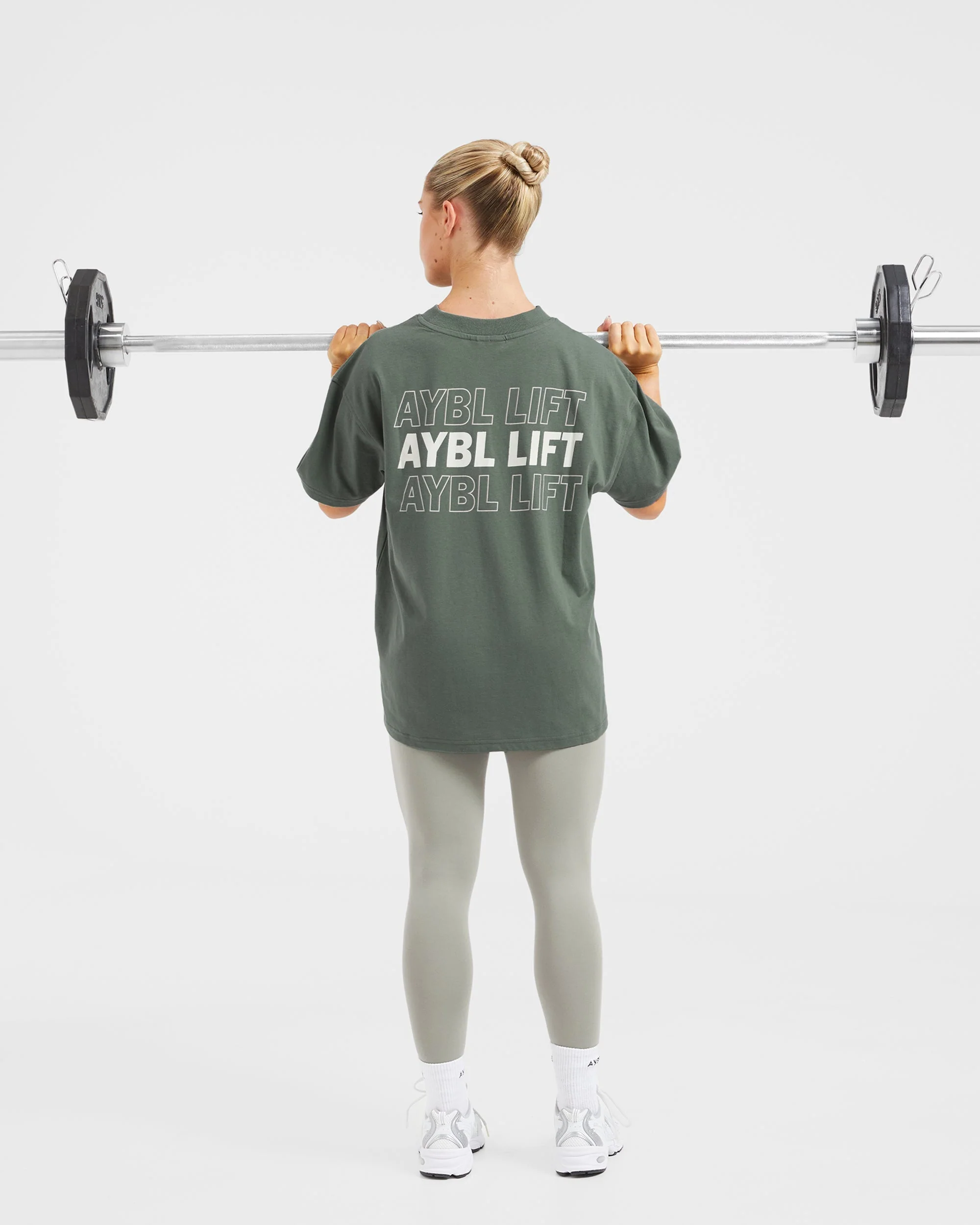 AYBL Lift Italic Oversized T Shirt - Green/Off White - Image 8