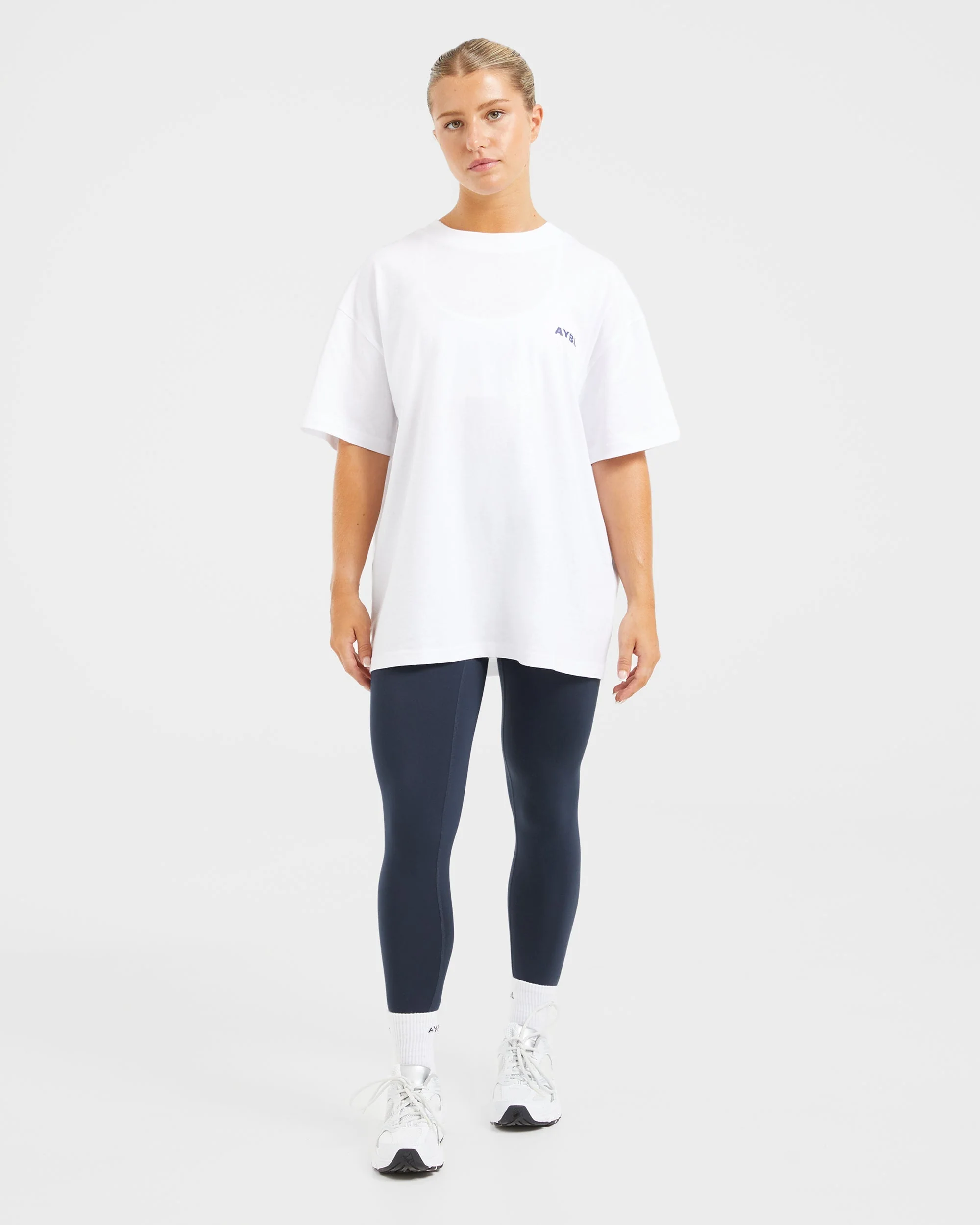 AYBL Lift Italic Oversized T Shirt - White/Navy - Image 3