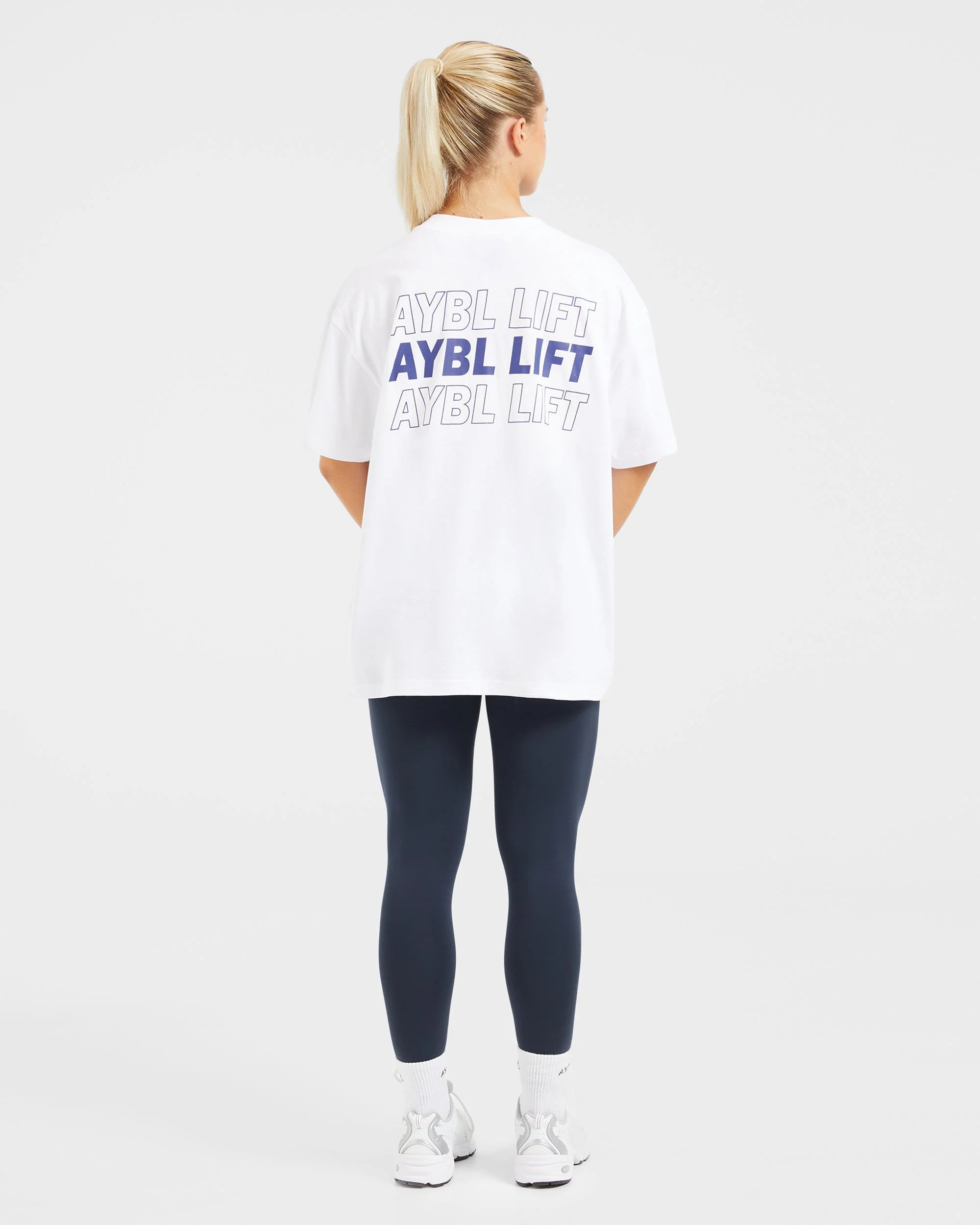 AYBL Lift Italic Oversized T Shirt - White/Navy - Image 4