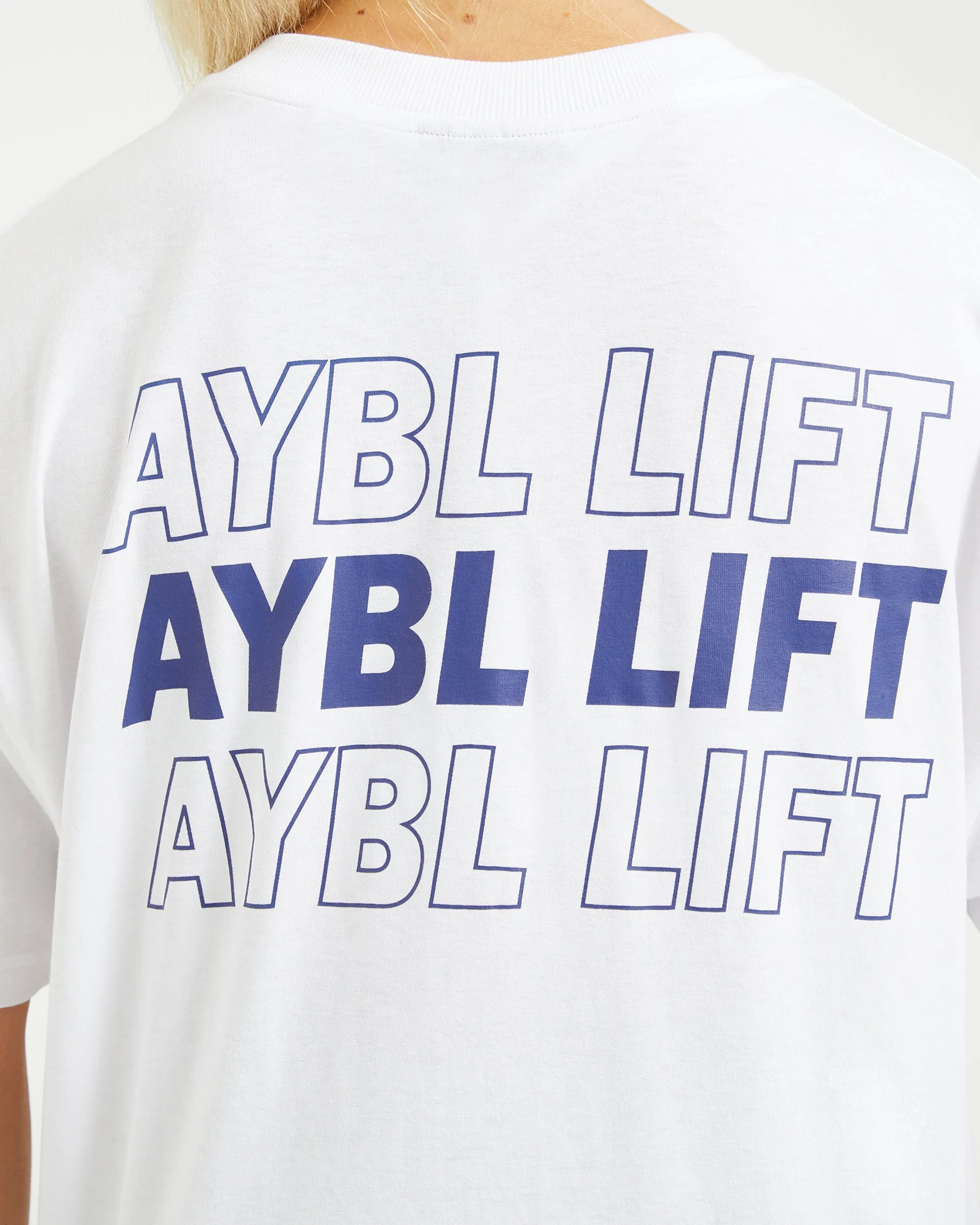 AYBL Lift Italic Oversized T Shirt - White/Navy - Image 6