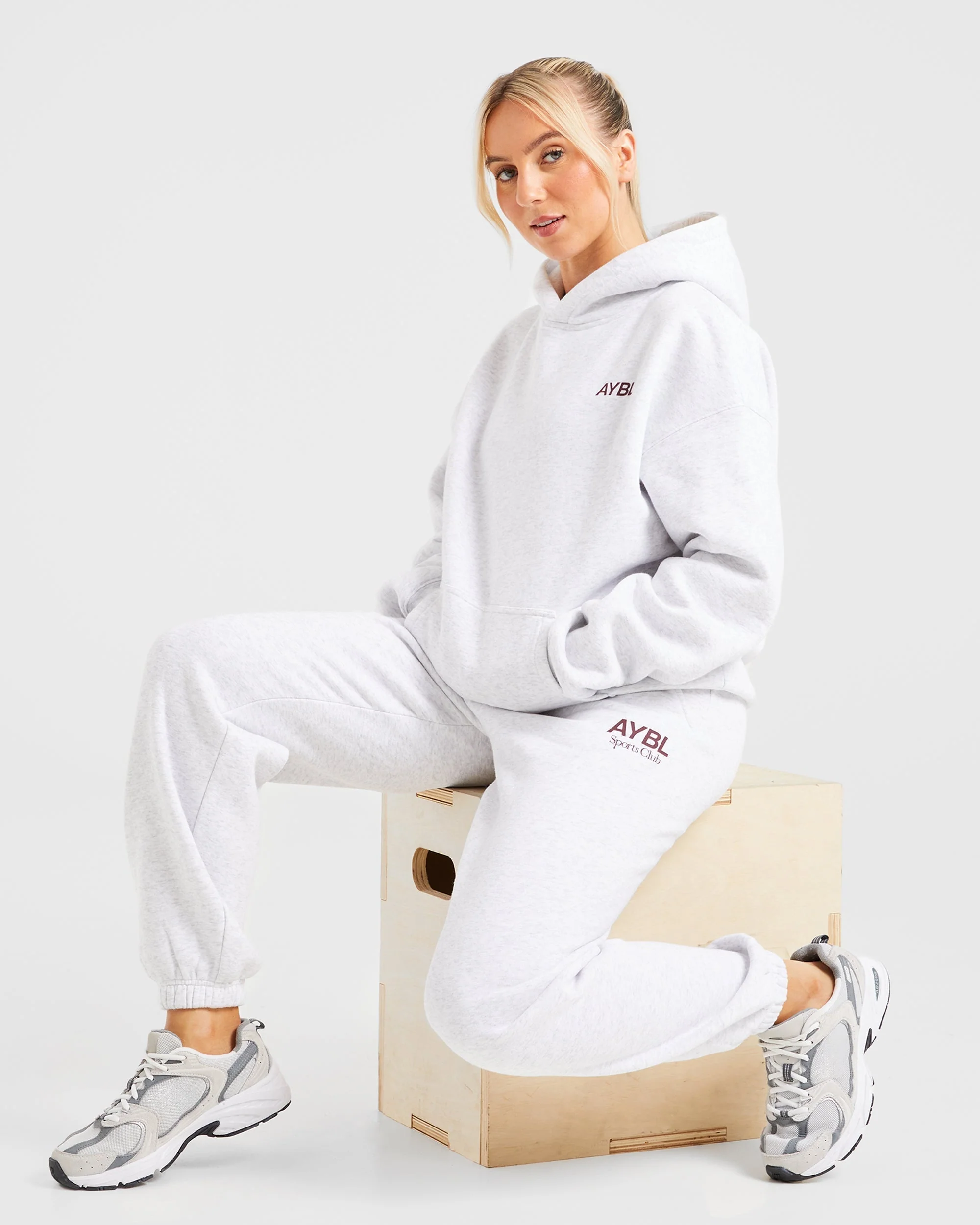 AYBL Sports Club Oversized Hoodie - Grey Marl/Burgundy - Image 8