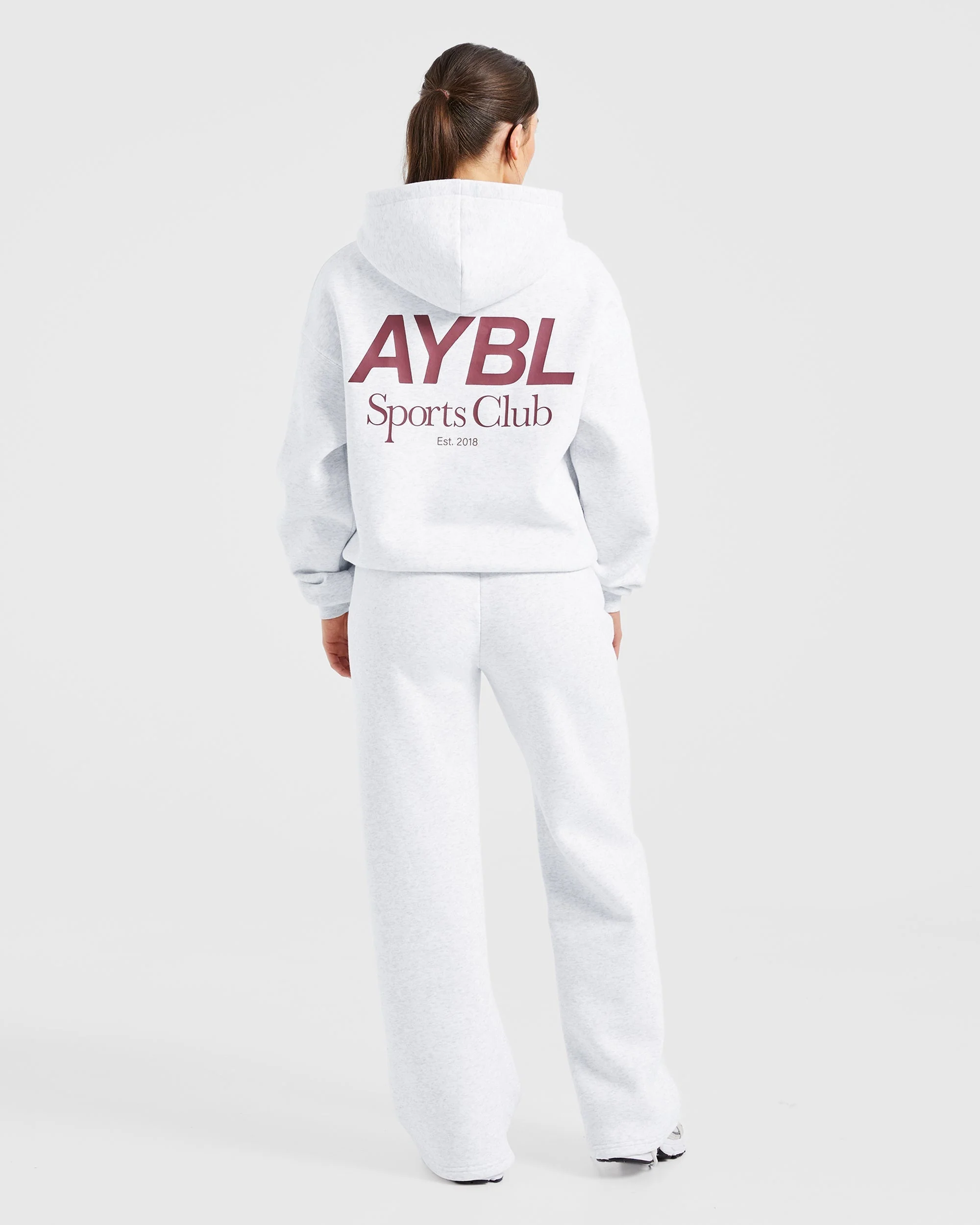 AYBL Sports Club Oversized Straight Leg Joggers - Grey Marl/Burgundy - Image 4
