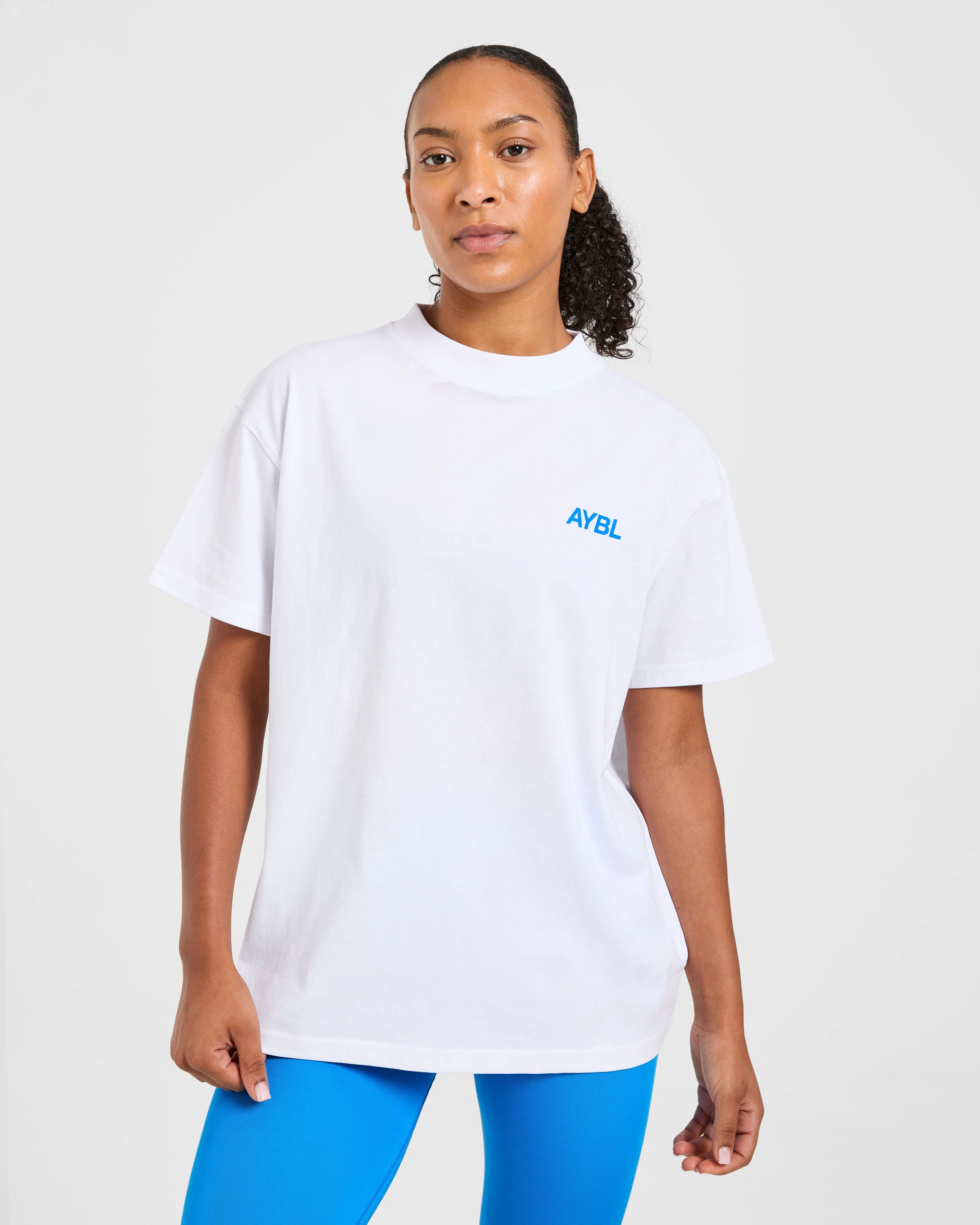 AYBL Sports Club Oversized T Shirt - White/Cobalt - Image 2