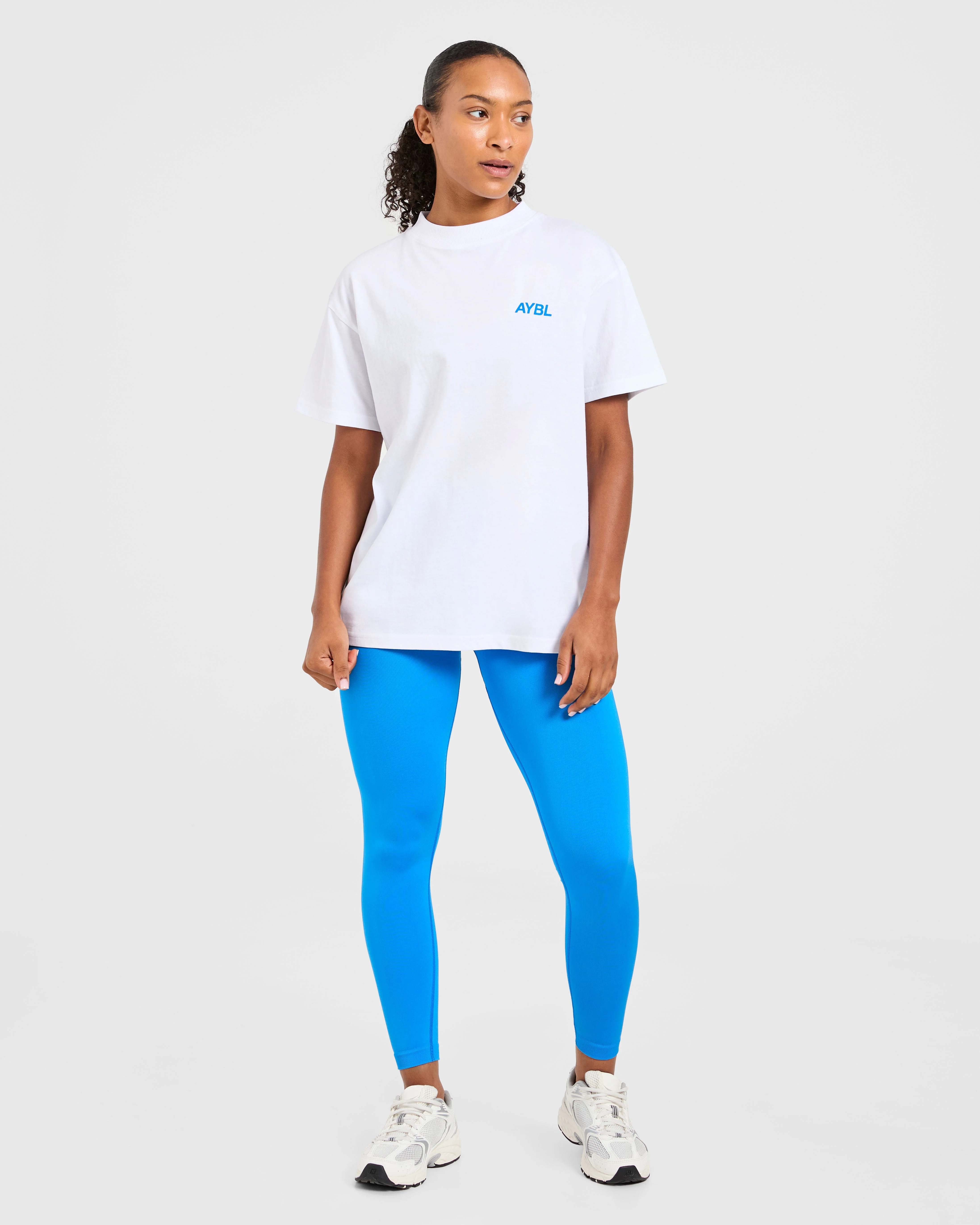 AYBL Sports Club Oversized T Shirt - White/Cobalt - Image 3