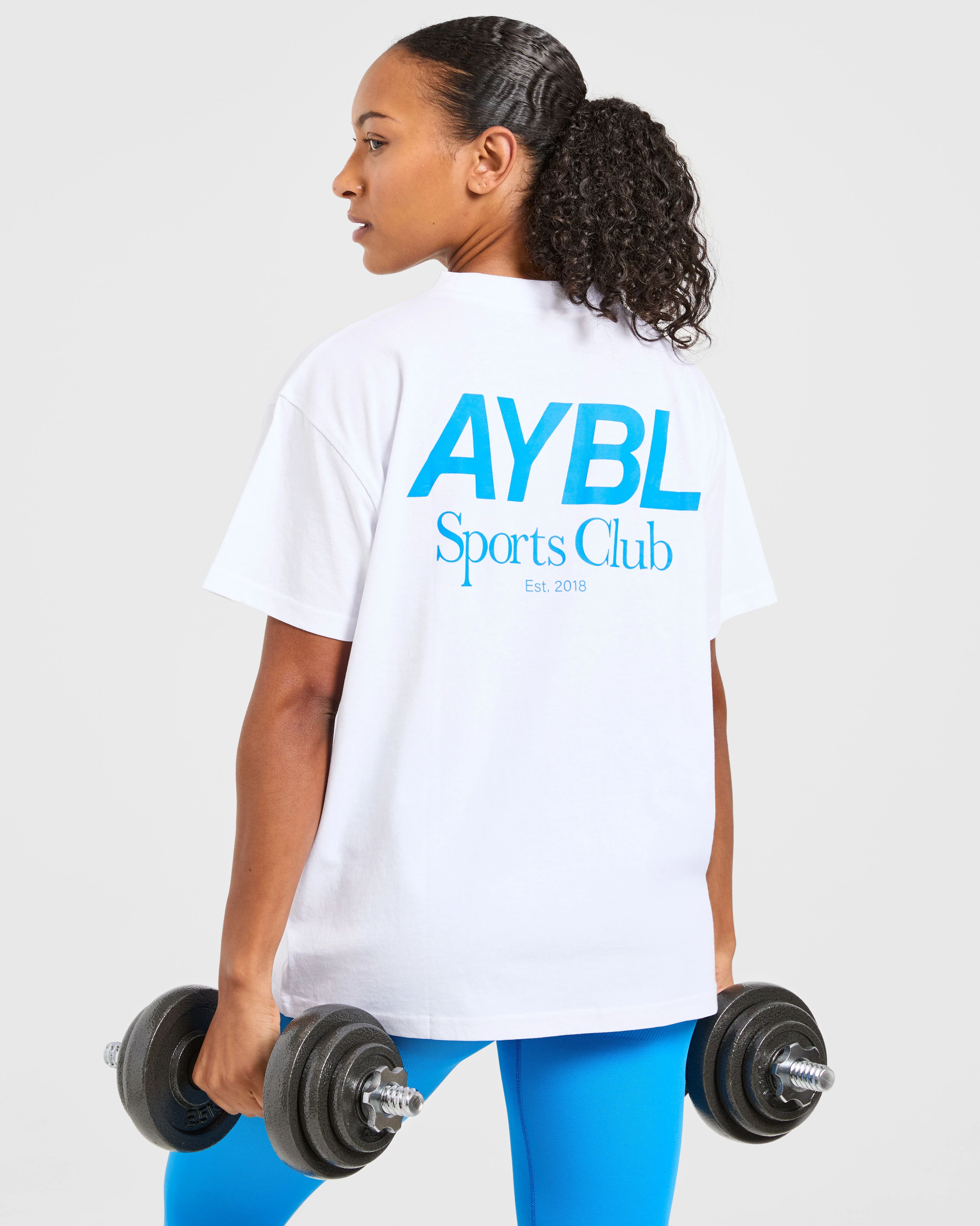 AYBL Sports Club Oversized T Shirt - White/Cobalt - Image 8