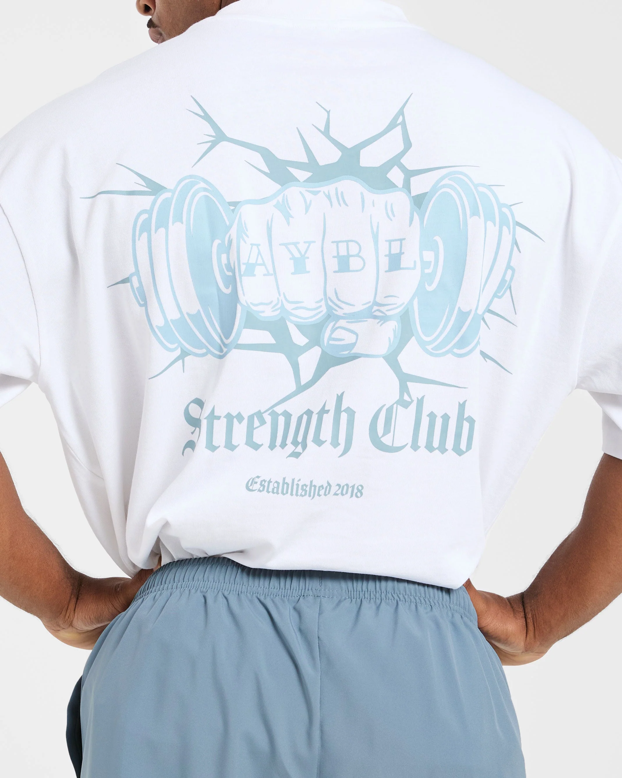 AYBL Strength Club Oversized T Shirt - White/Blue - Image 8