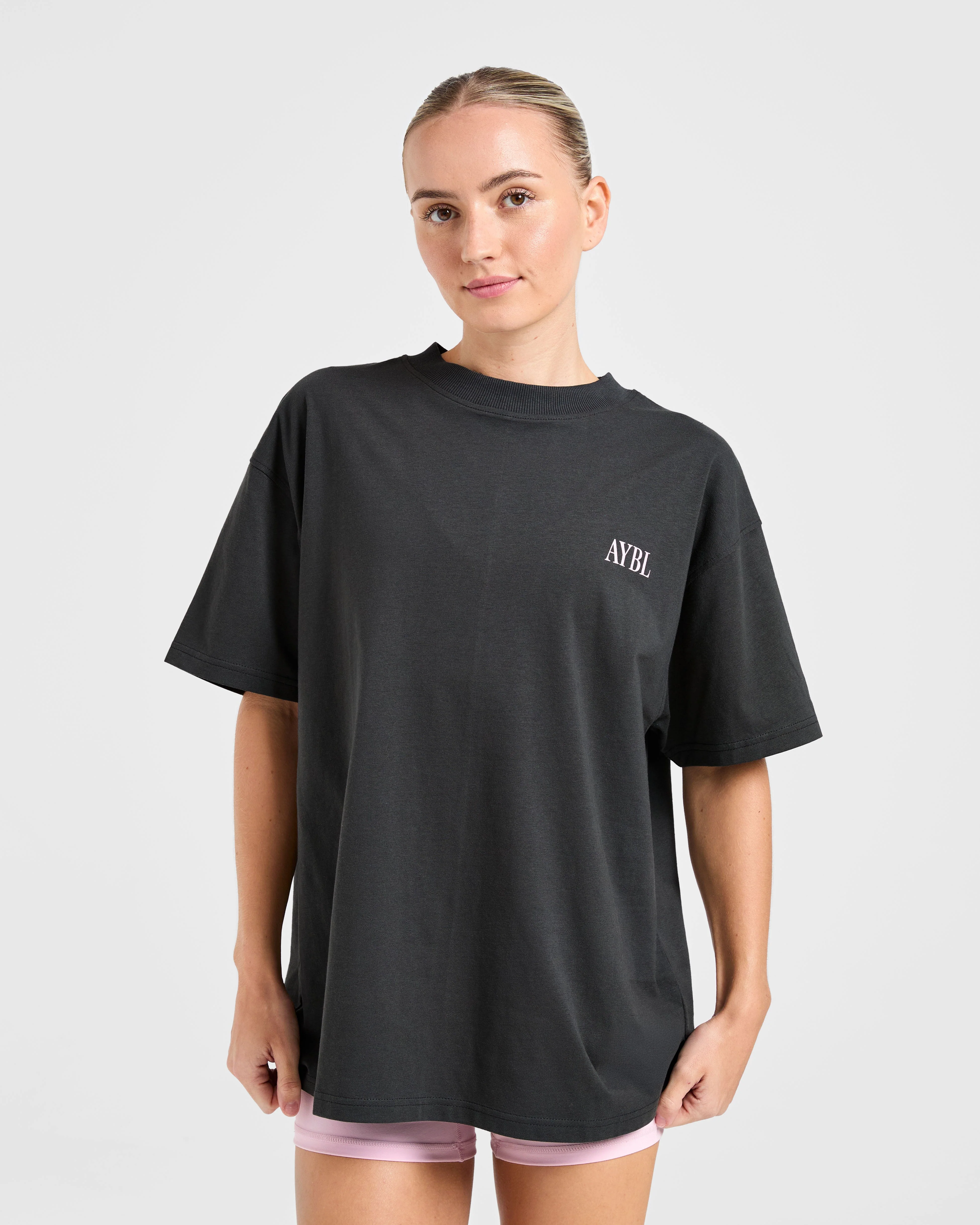 AYBL Strength Studio Oversized T Shirt - Charcoal/Pink - Image 2