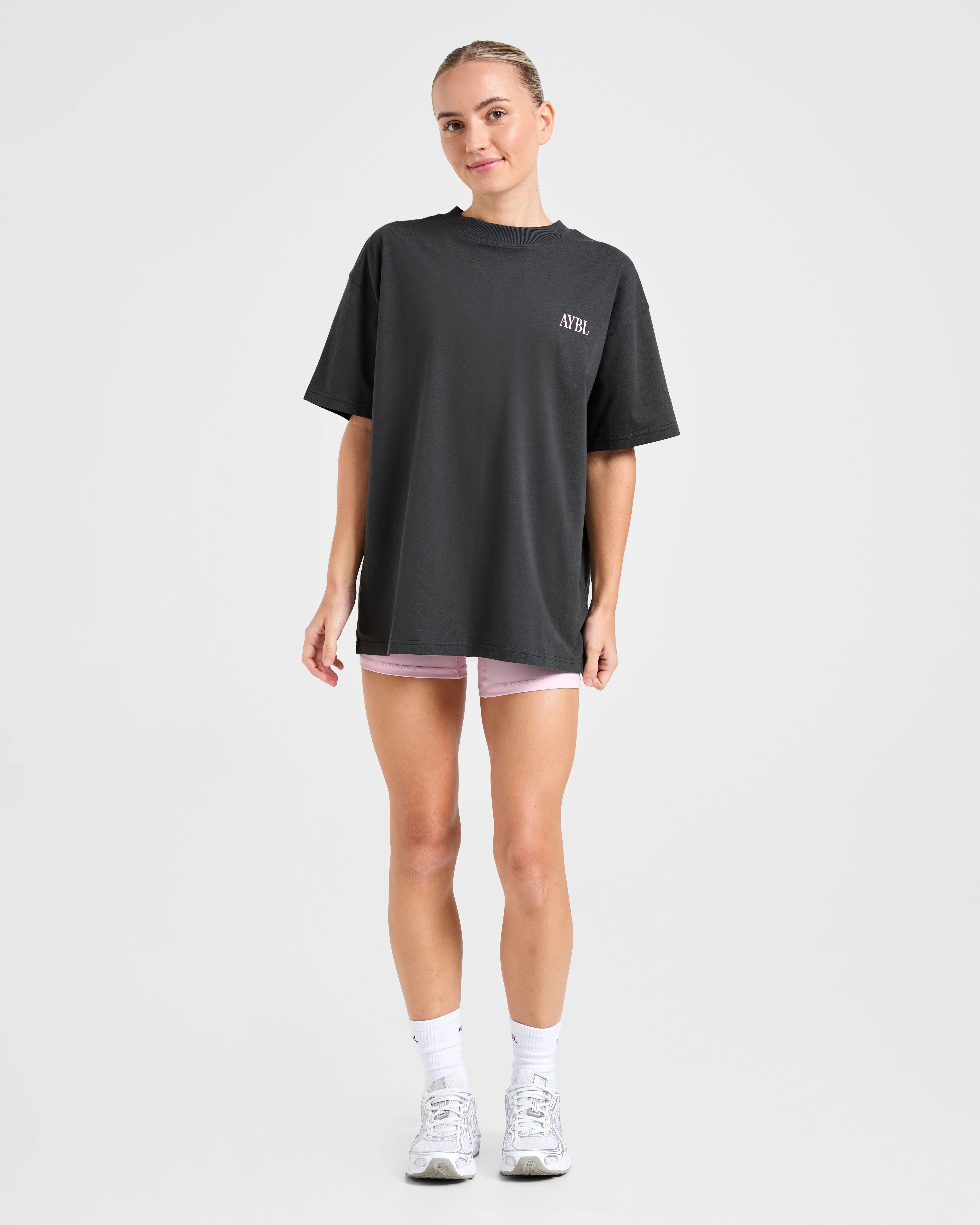 AYBL Strength Studio Oversized T Shirt - Charcoal/Pink - Image 3