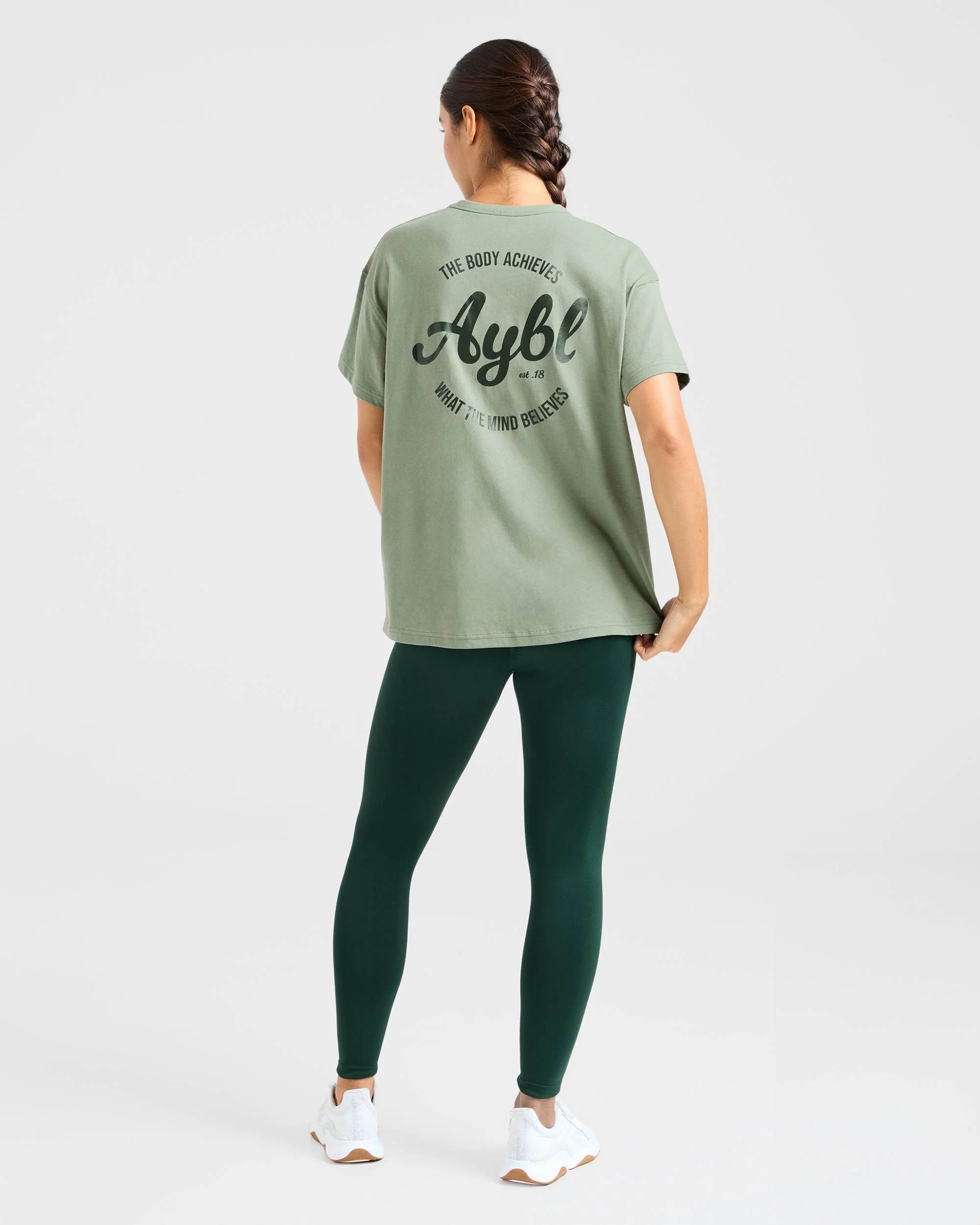 Body Achieve Mind Believe Oversized T Shirt - Green - Image 3