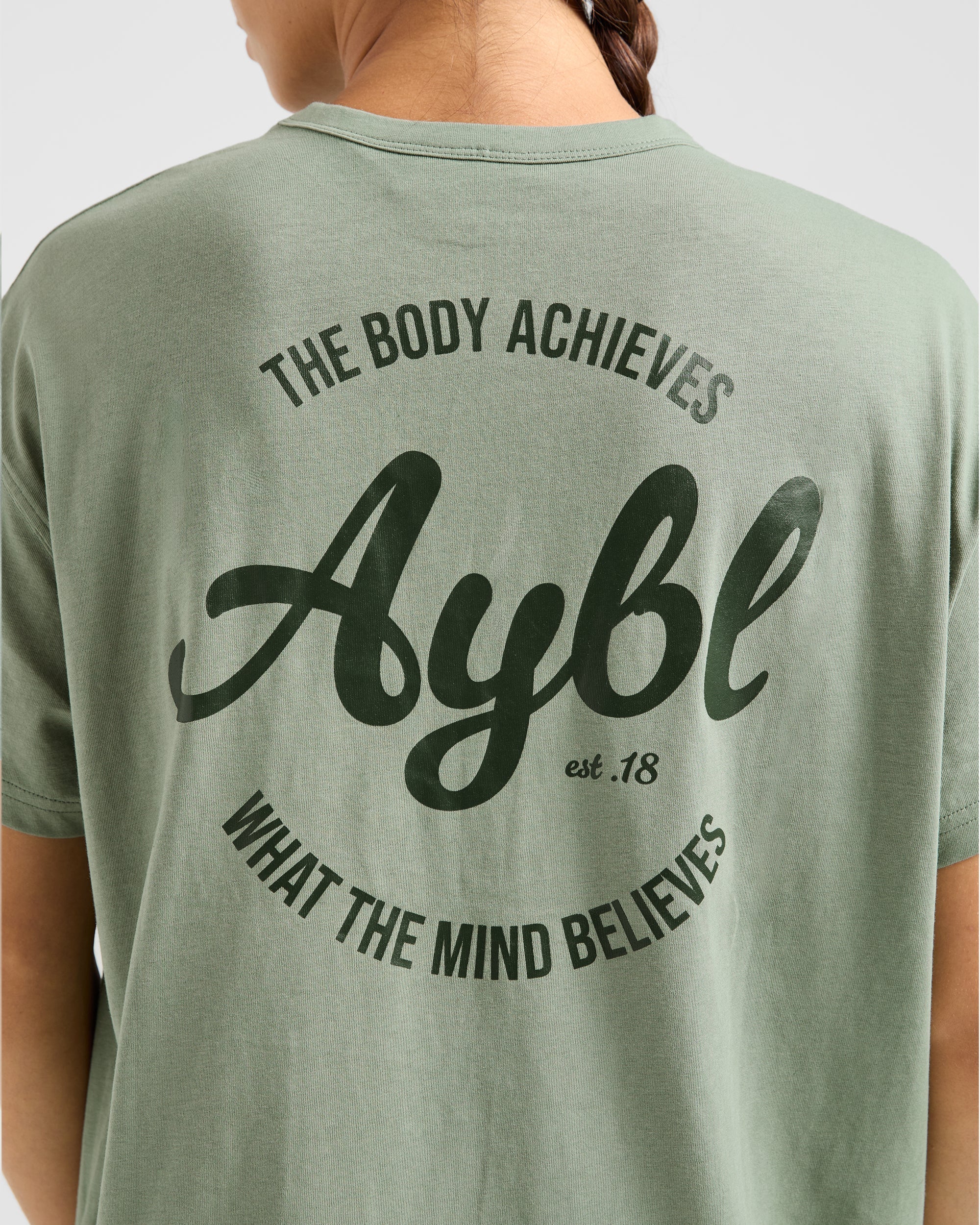 Body Achieve Mind Believe Oversized T Shirt - Green - Image 5