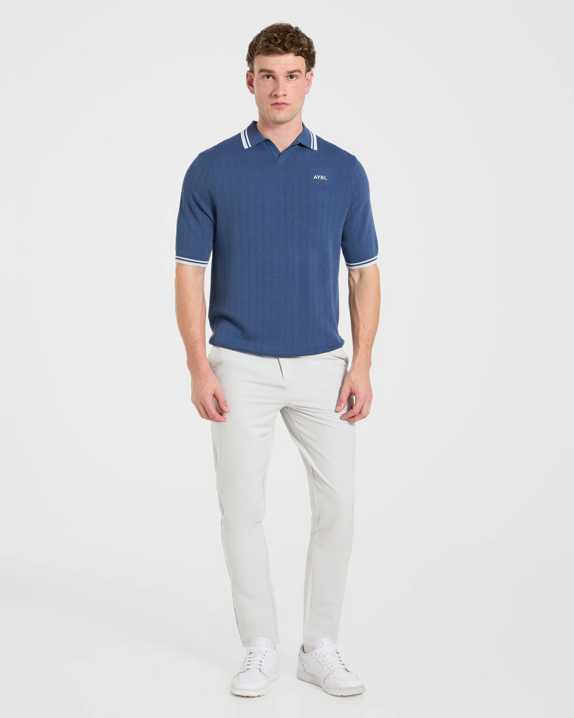 Classic Knitted Polo - Muted Blue - Image 3