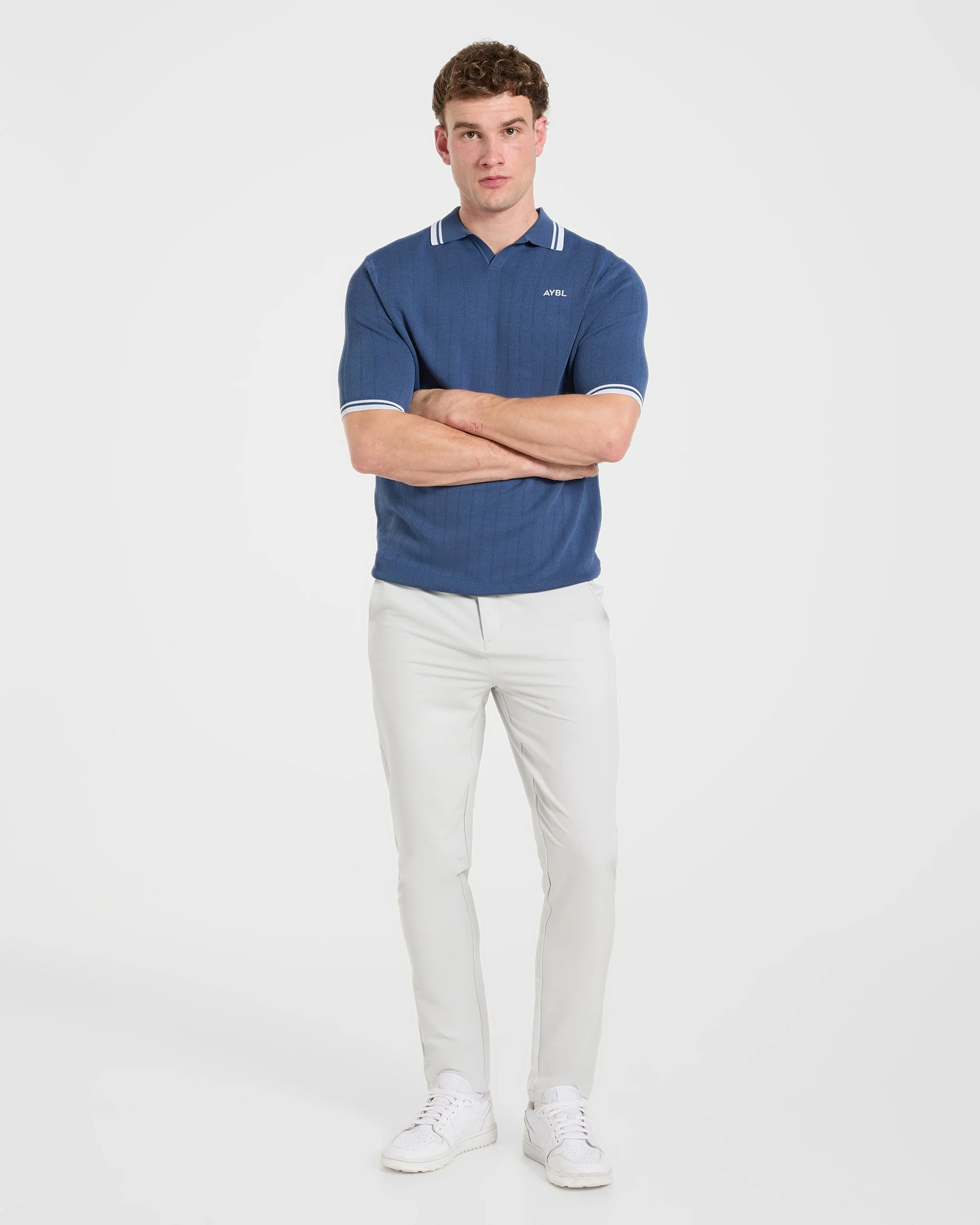 Classic Knitted Polo - Muted Blue - Image 7