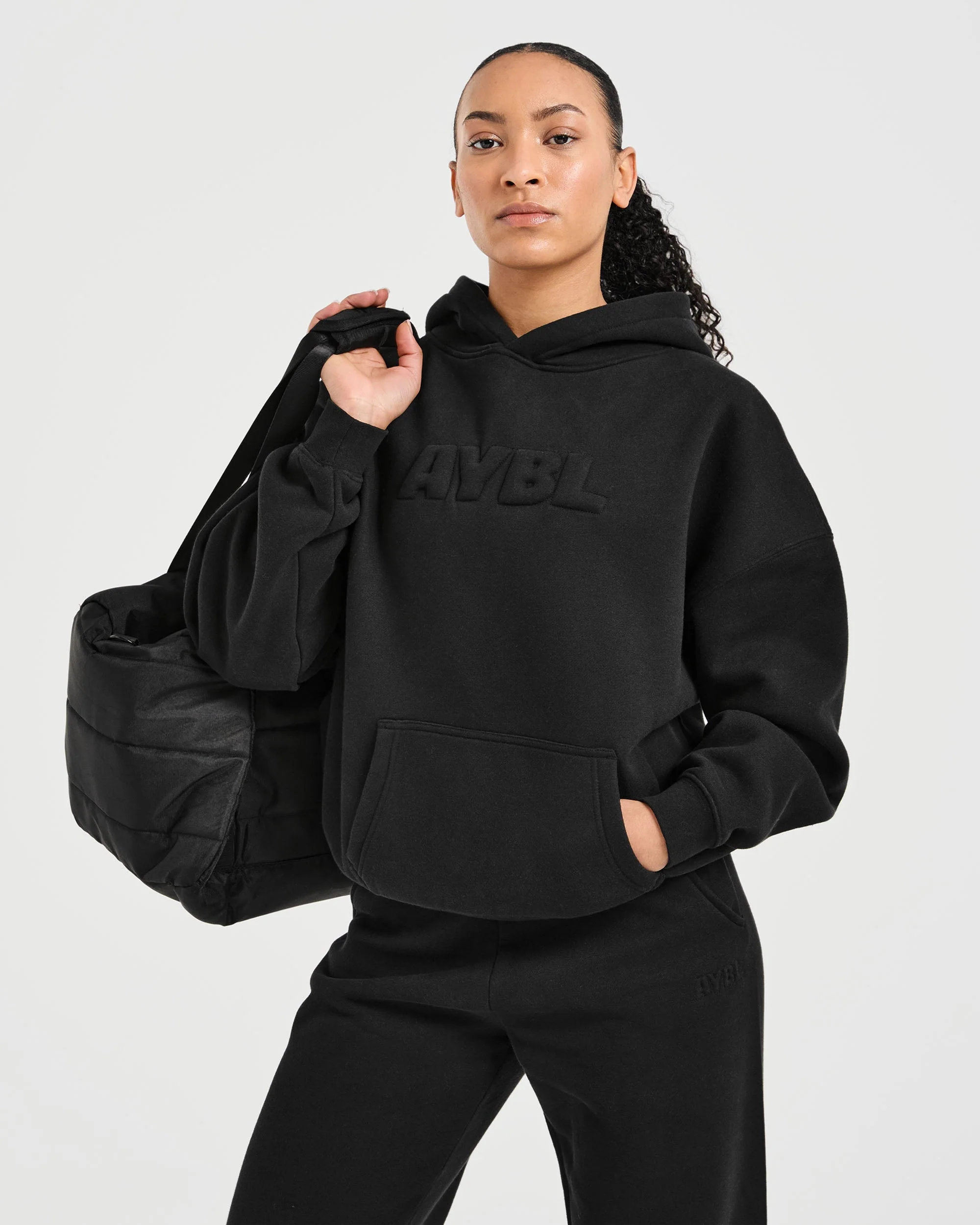 Classic Plush Oversized Hoodie - Black - Image 7