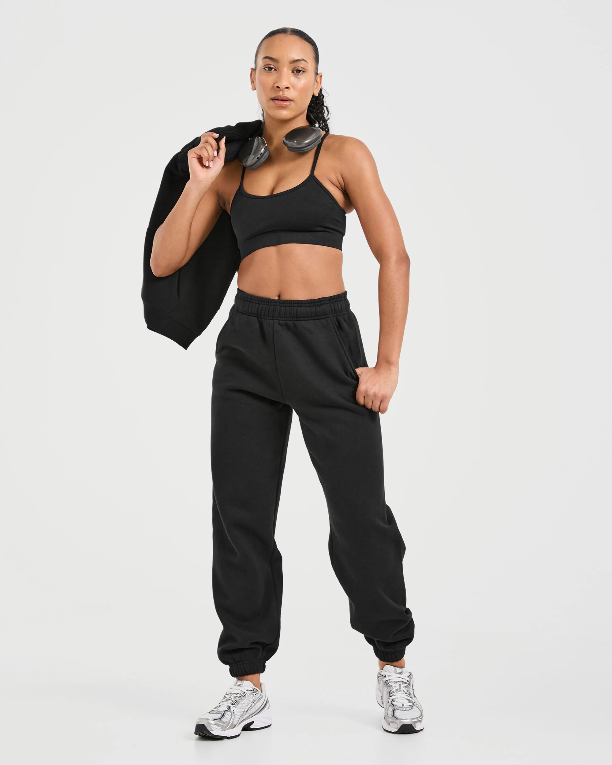 Classic Plush Oversized Joggers - Black - Image 8