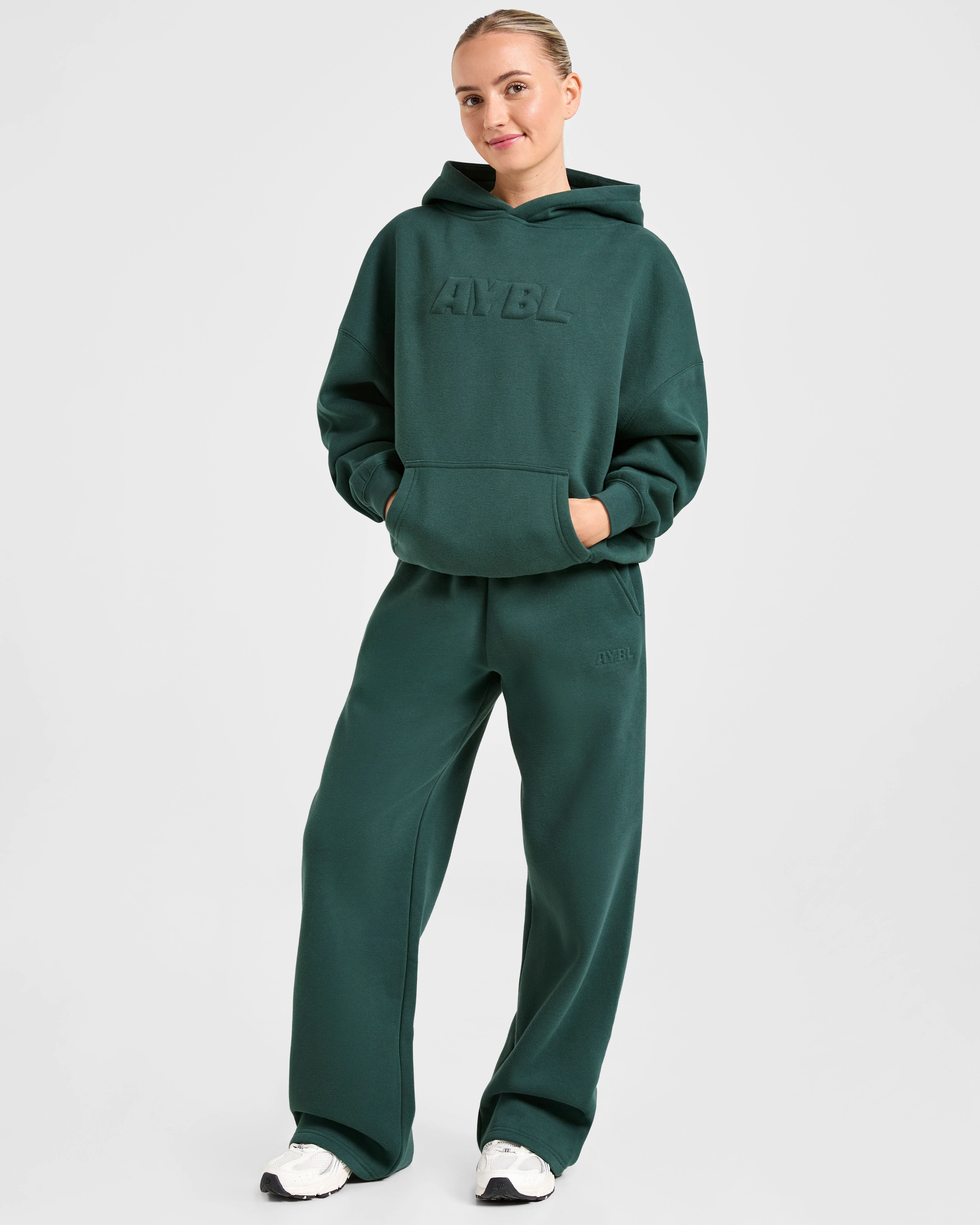 Classic Plush Oversized Straight Leg Joggers - Pine Green - Image 7