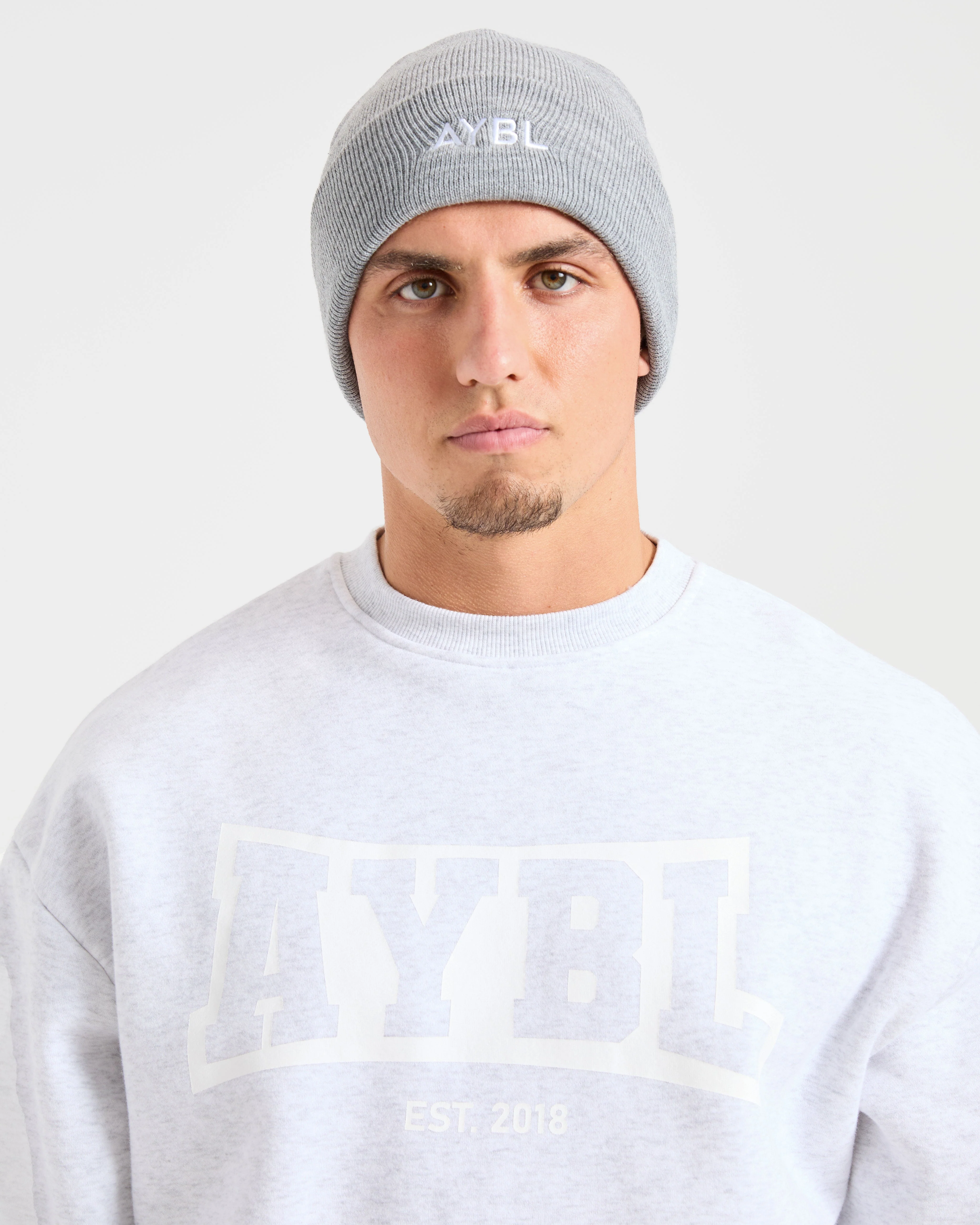 Embroidered Beanie - Grey Marl - Image 4