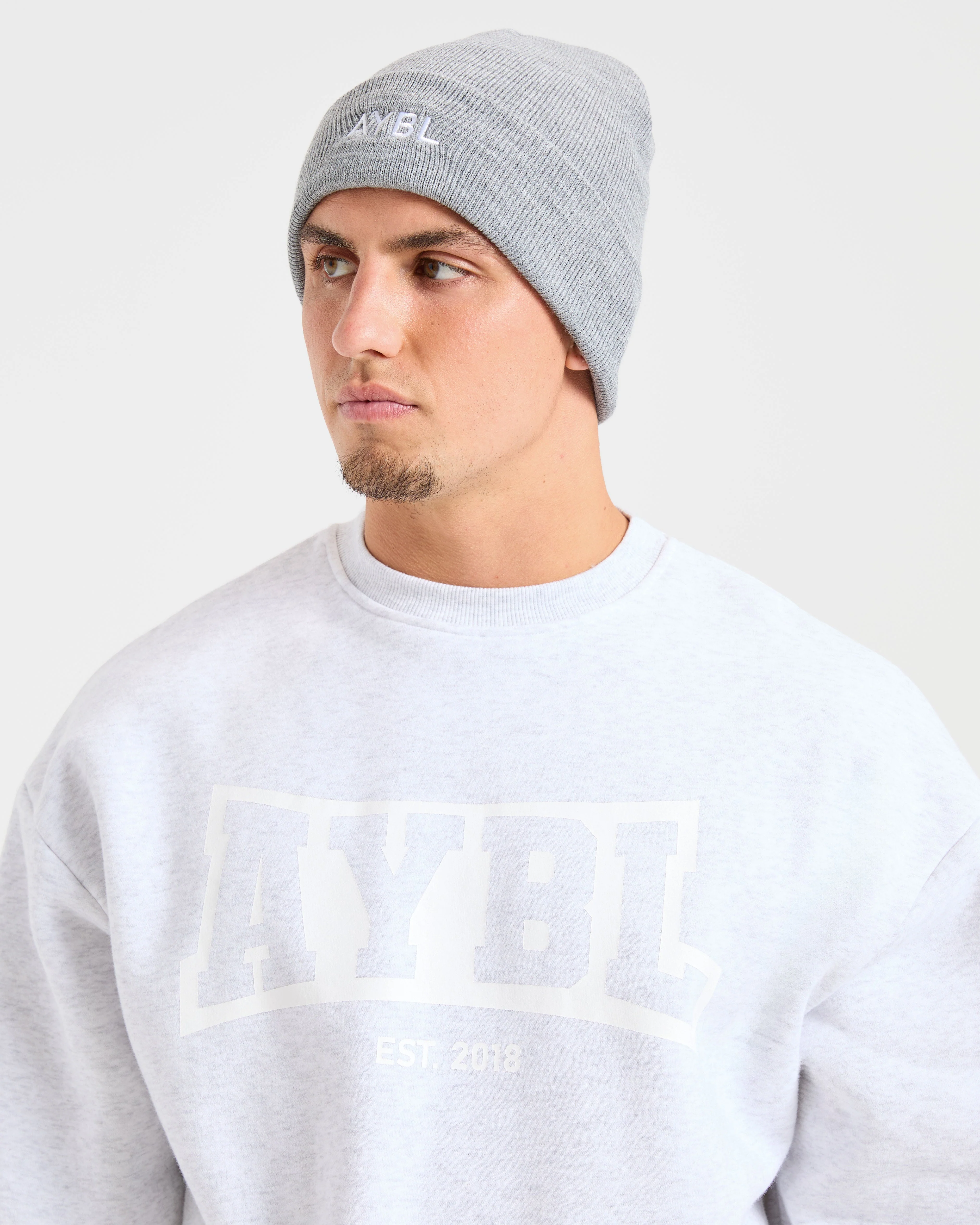 Embroidered Beanie - Grey Marl - Image 6