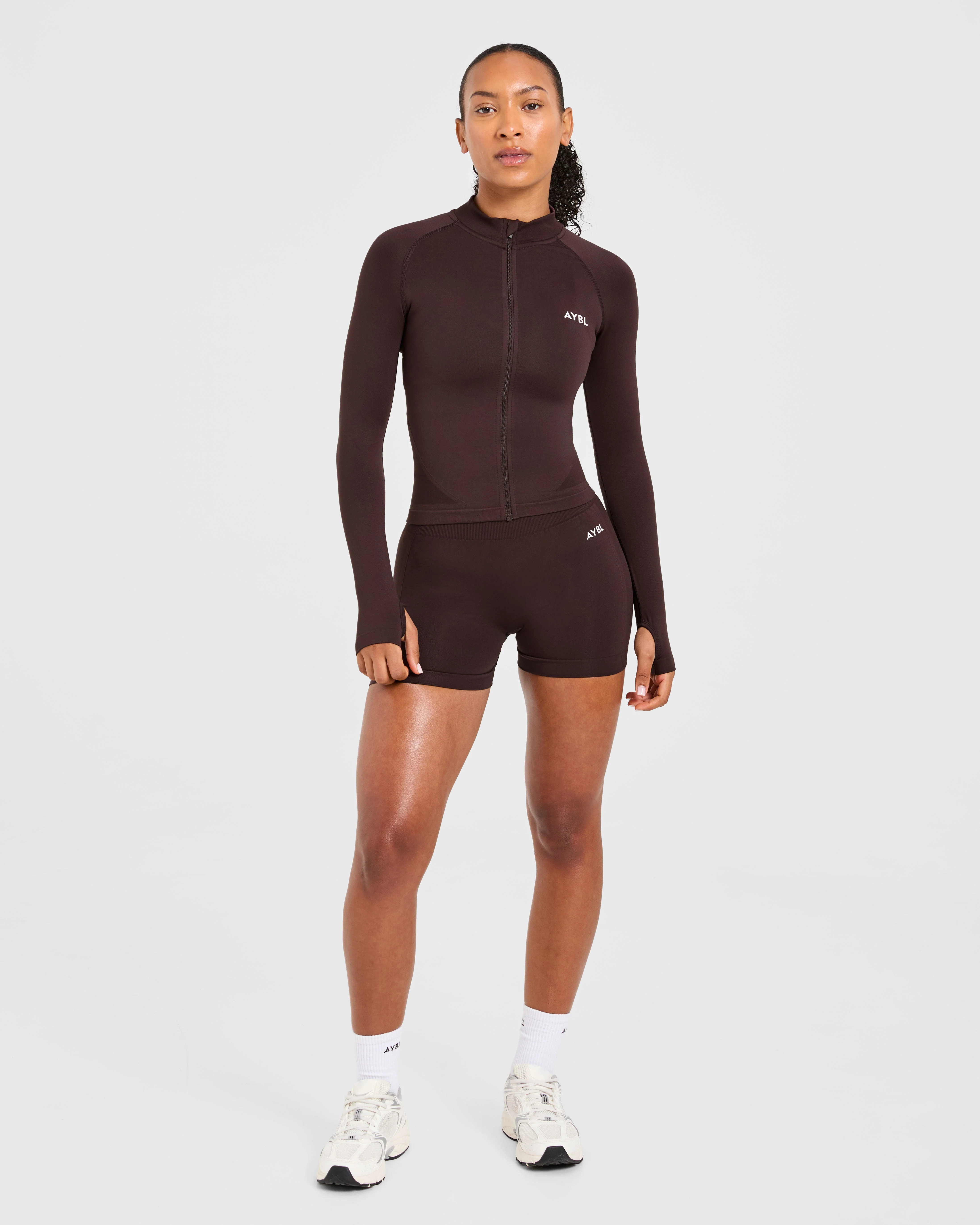 Empower Seamless Full Zip Jacket - Cocoa Brown - Image 3