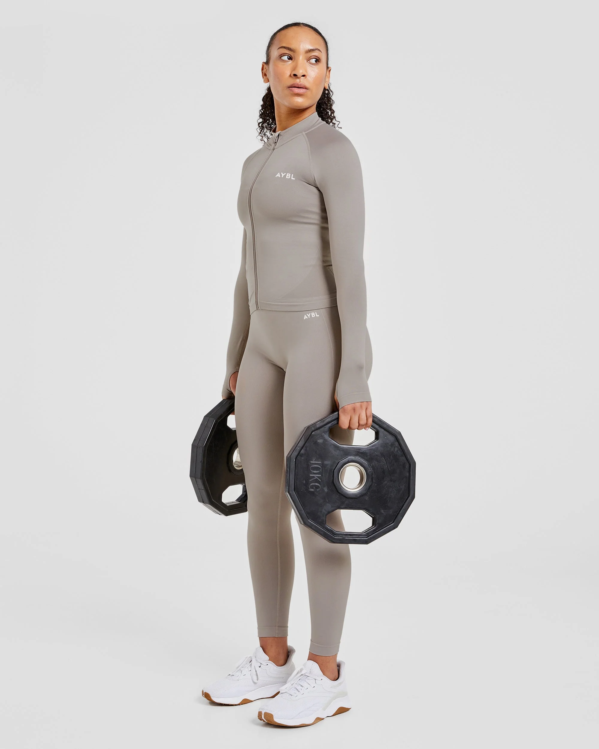 Empower Seamless Full Zip Jacket - Taupe - Image 7