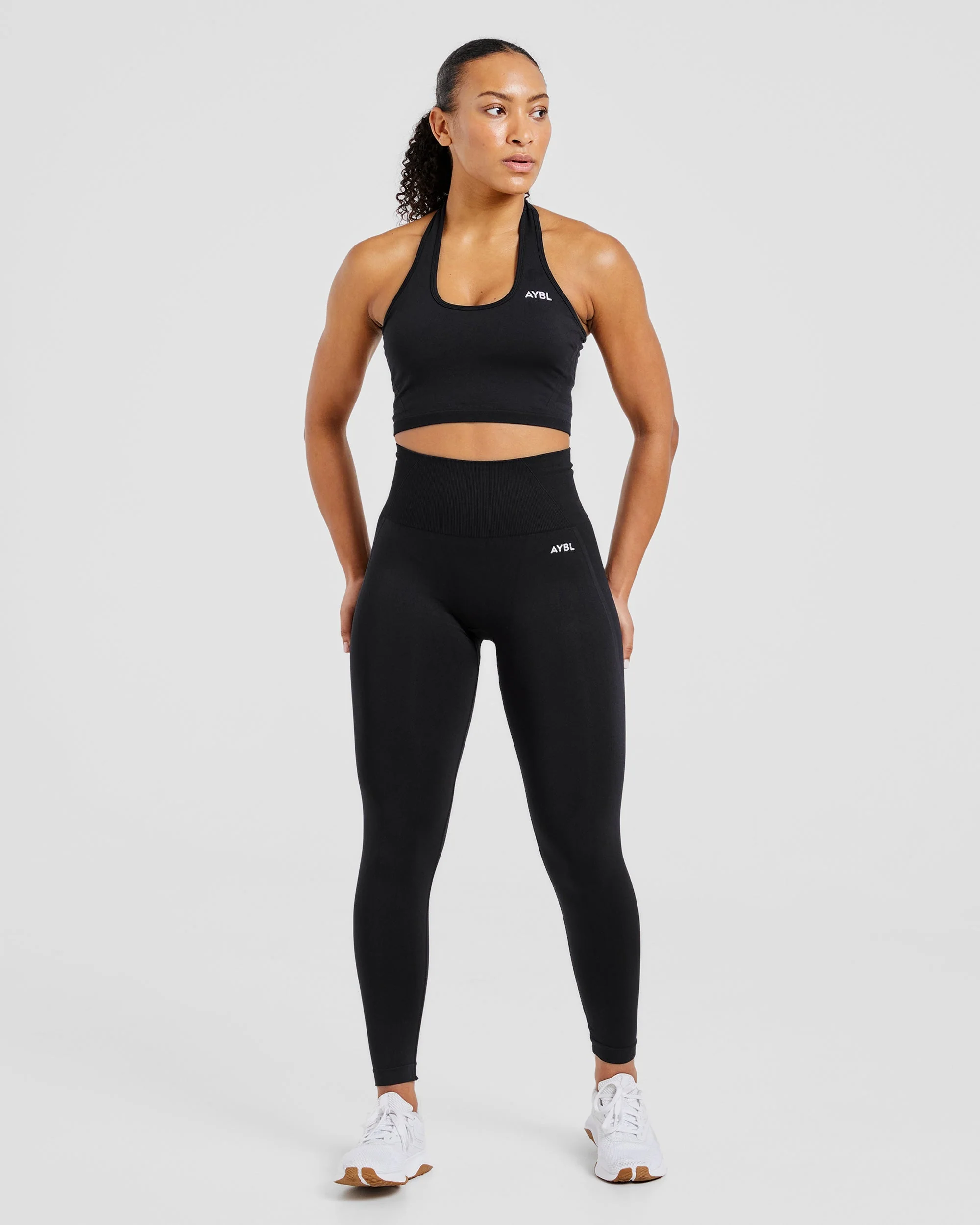 Empower Seamless Halterneck Crop Top - Black - Image 3