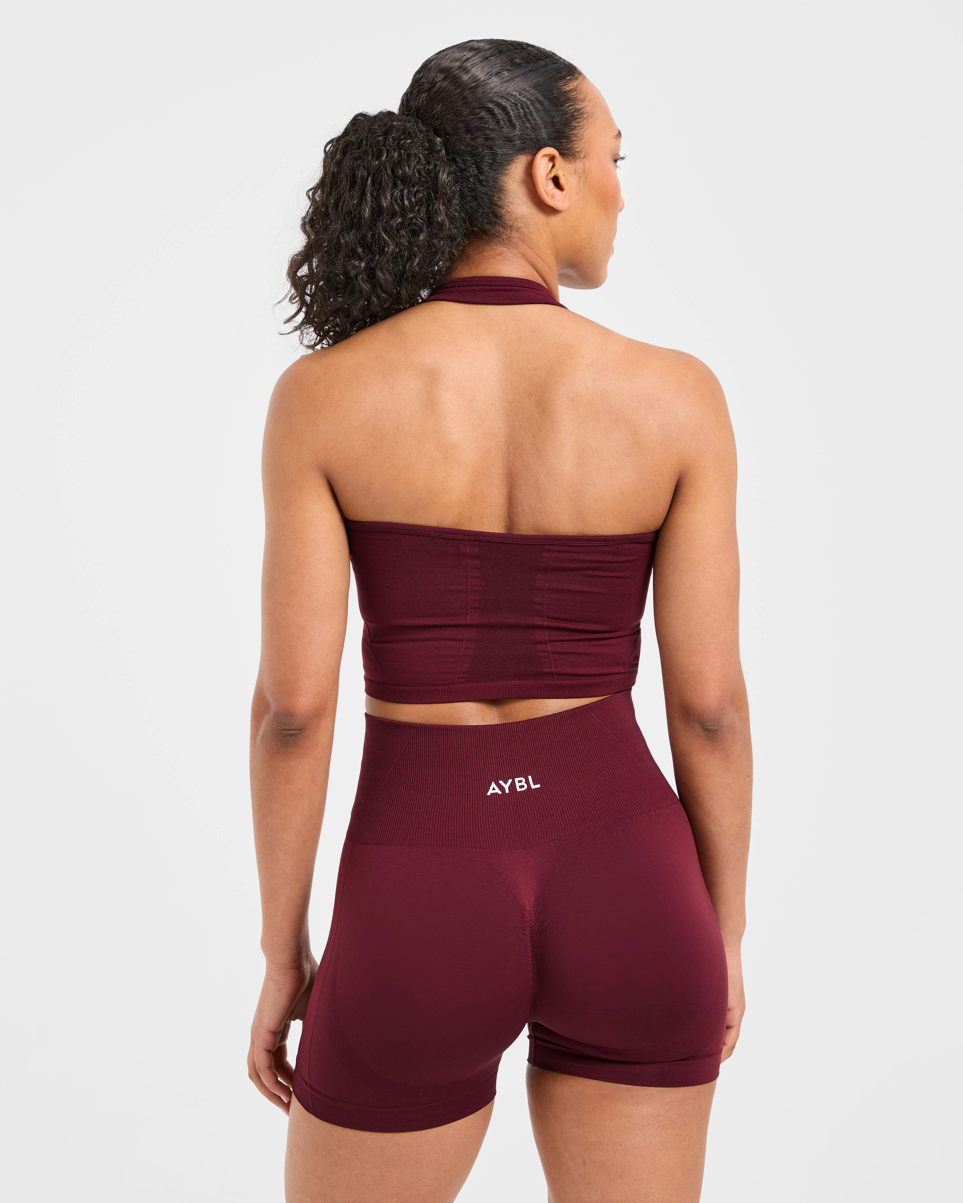 Empower Seamless Halterneck Crop Top - Red Wine - Image 2