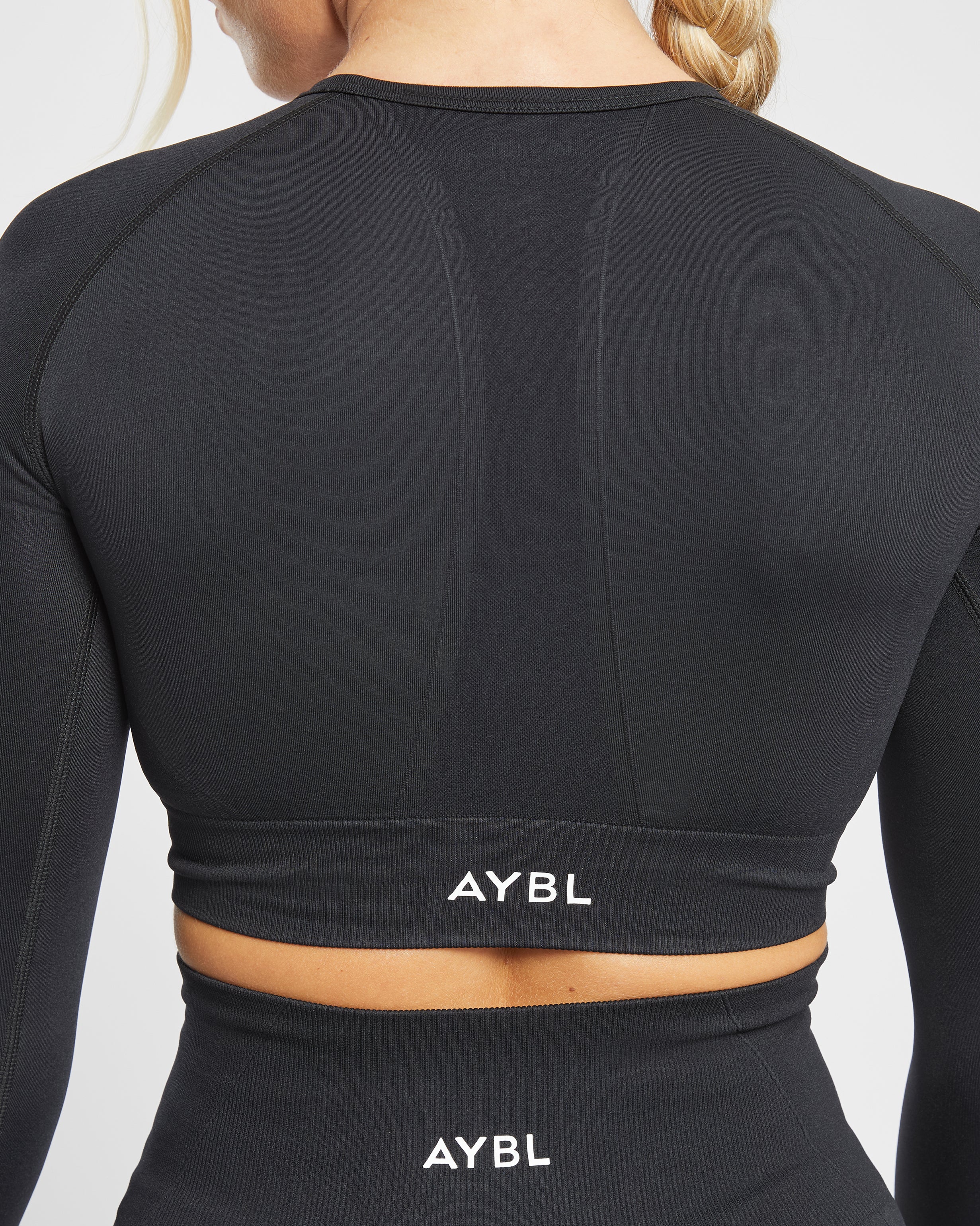 Empower Seamless Long Sleeve Crop Top - Black - Image 5