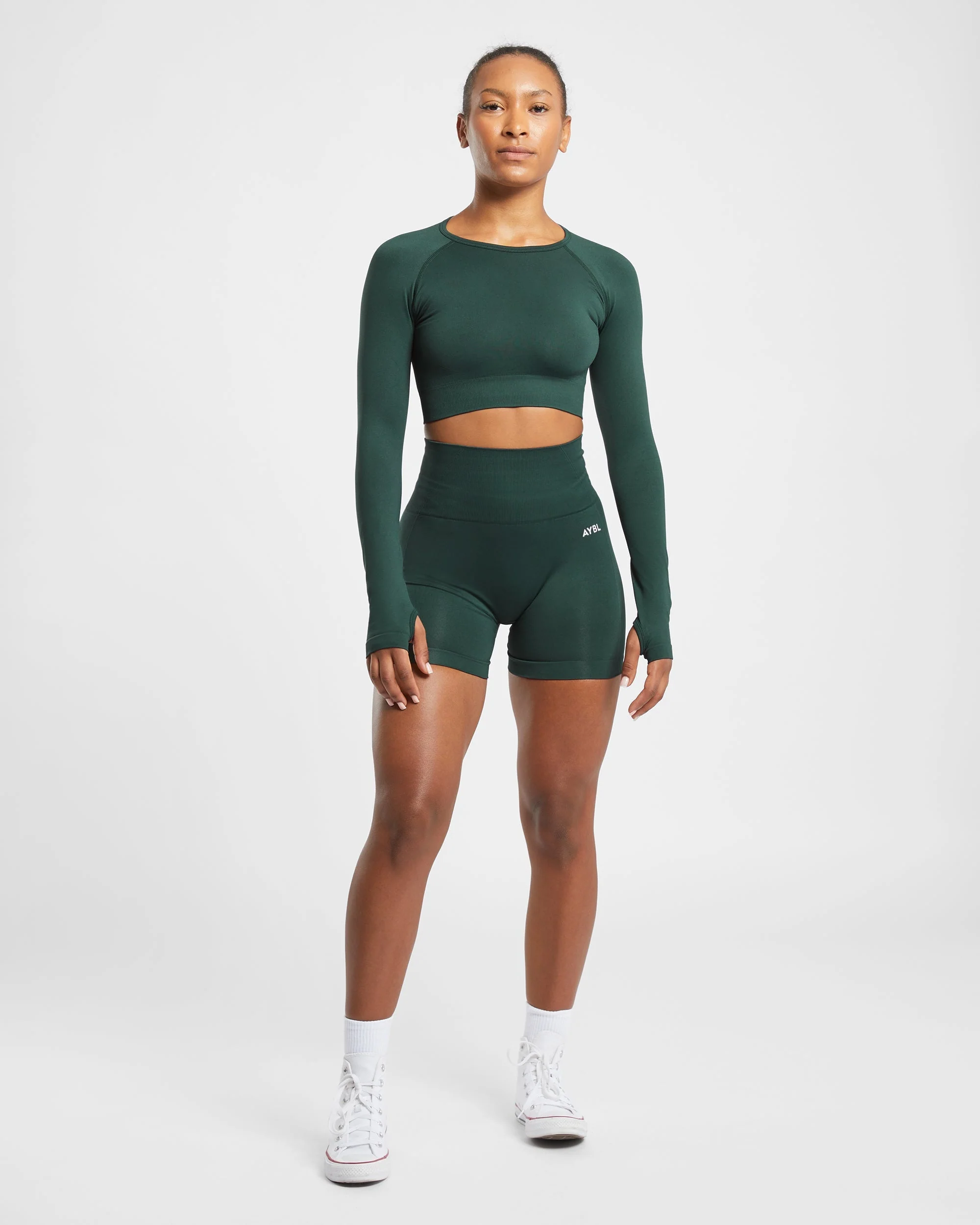 Empower Seamless Long Sleeve Crop Top - Dark Green - Image 11