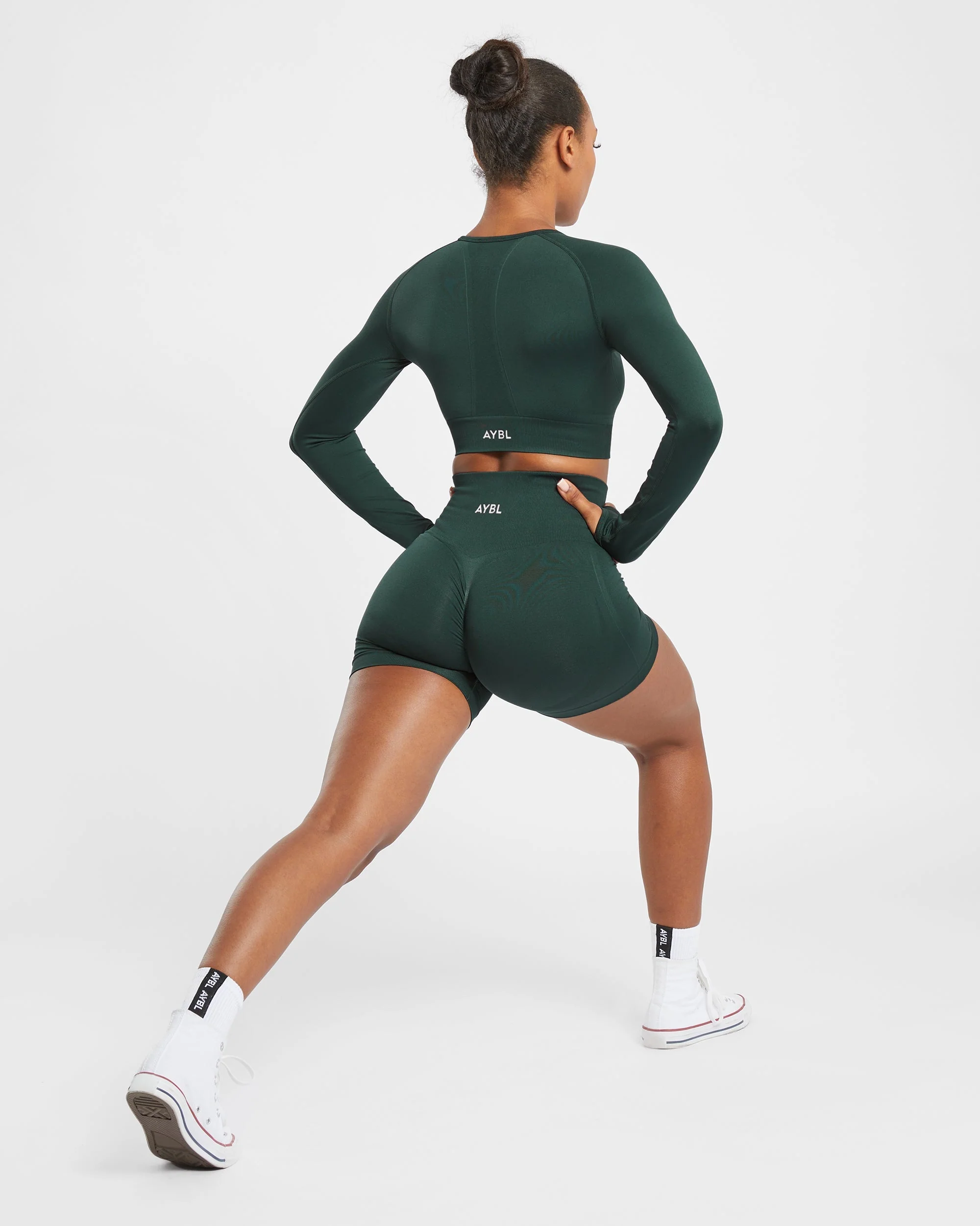 Empower Seamless Long Sleeve Crop Top - Dark Green - Image 15