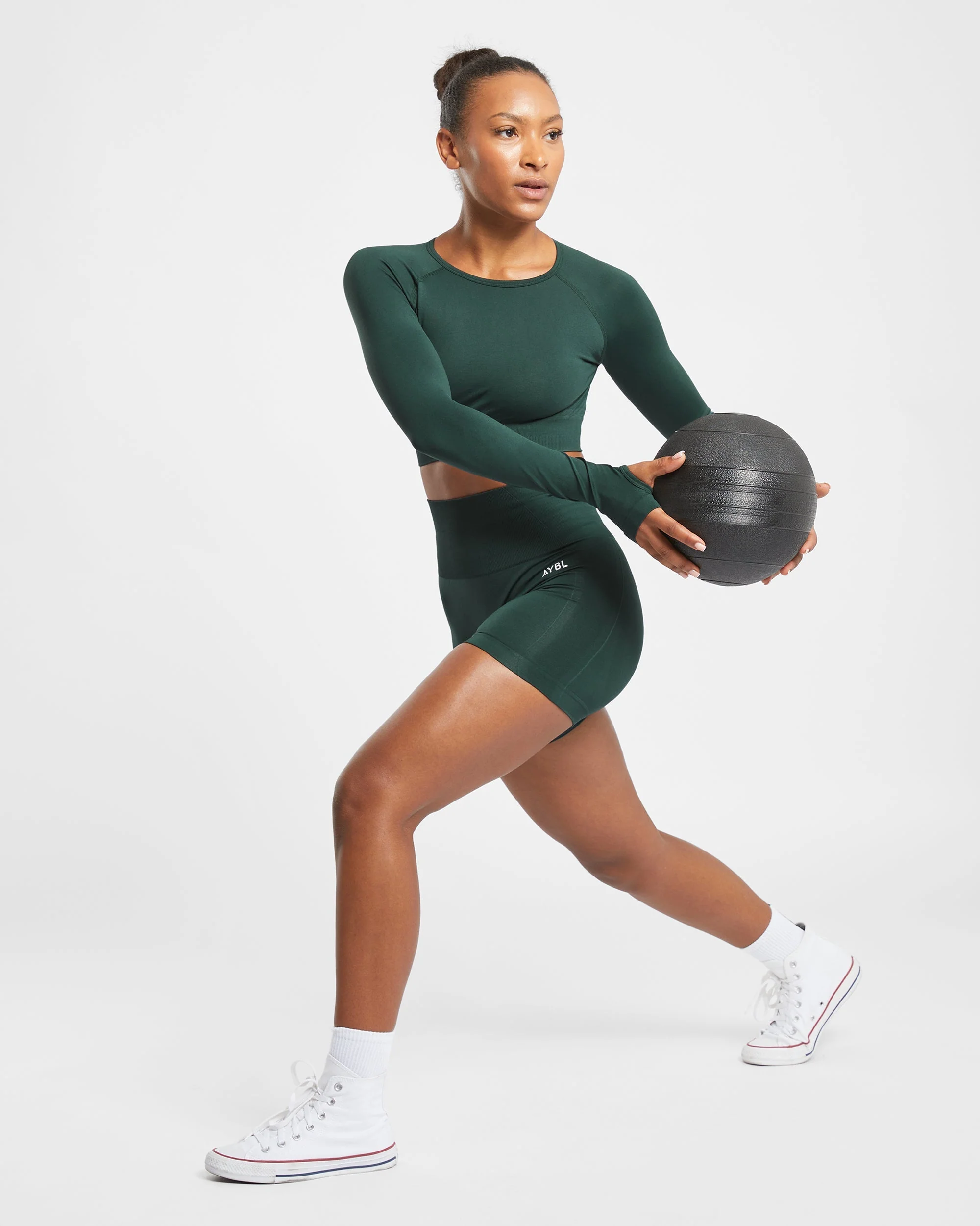 Empower Seamless Long Sleeve Crop Top - Dark Green - Image 16