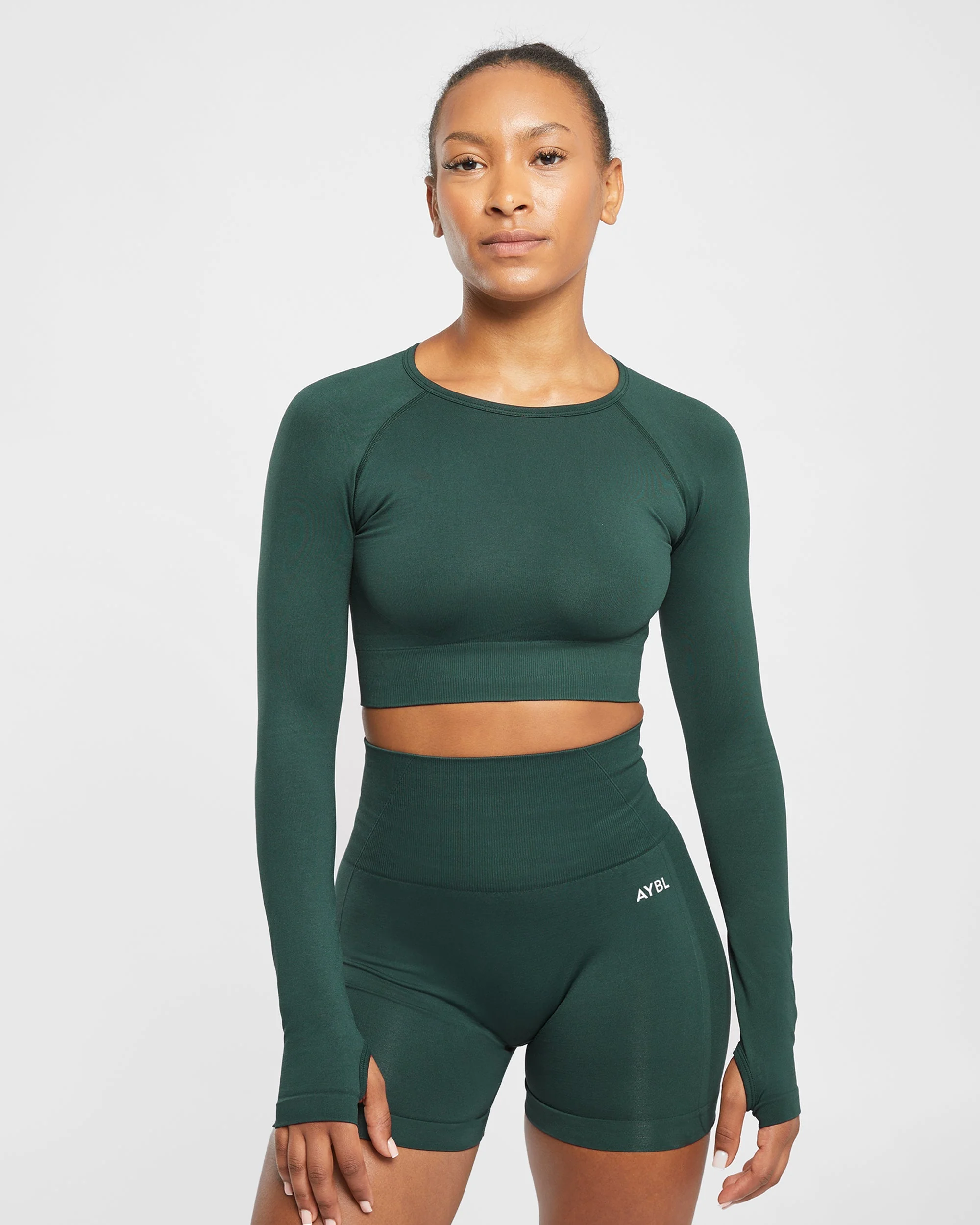 Empower Seamless Long Sleeve Crop Top - Dark Green - Image 9