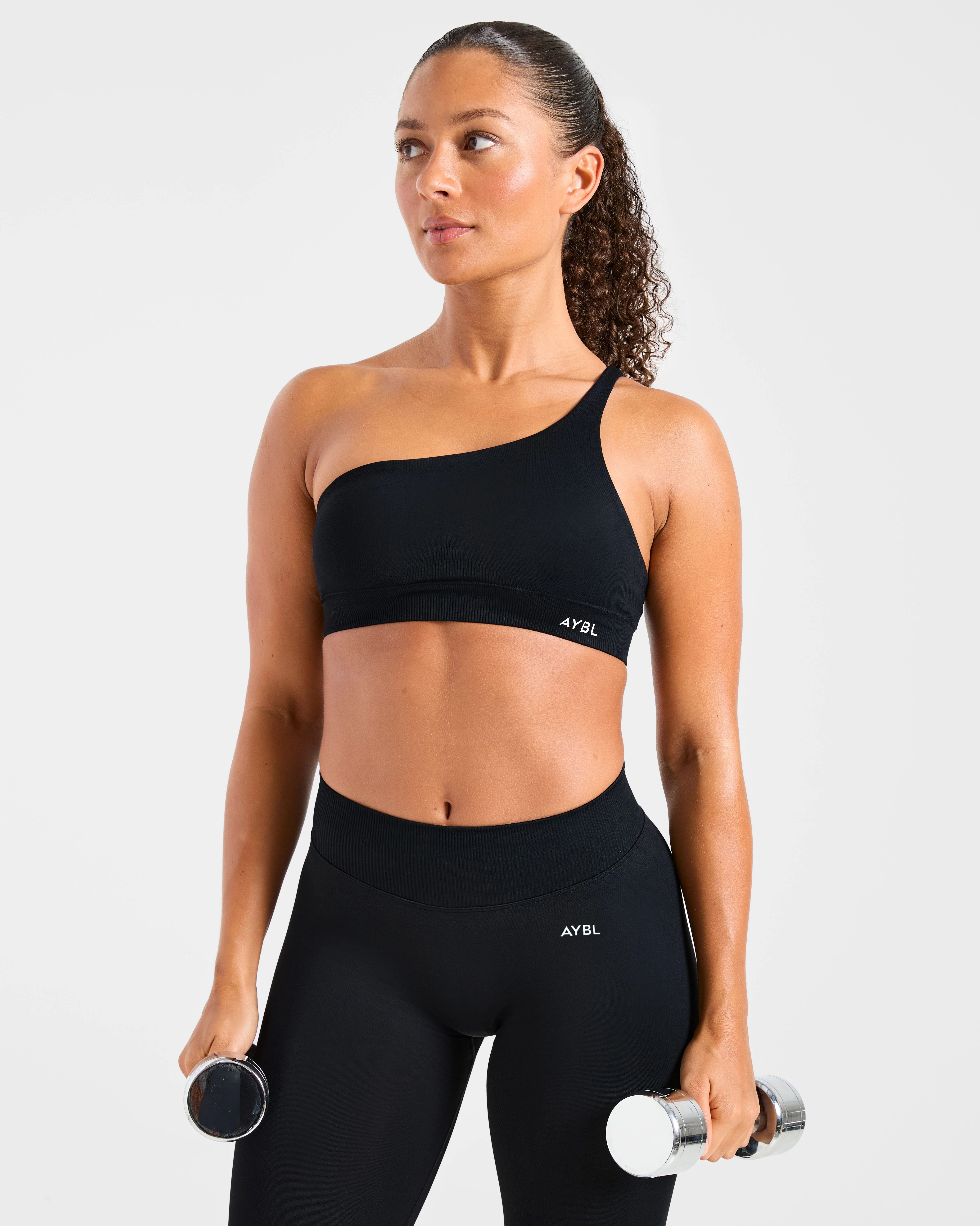 Enhance Seamless One Shoulder Sports Bra - Black - Image 7