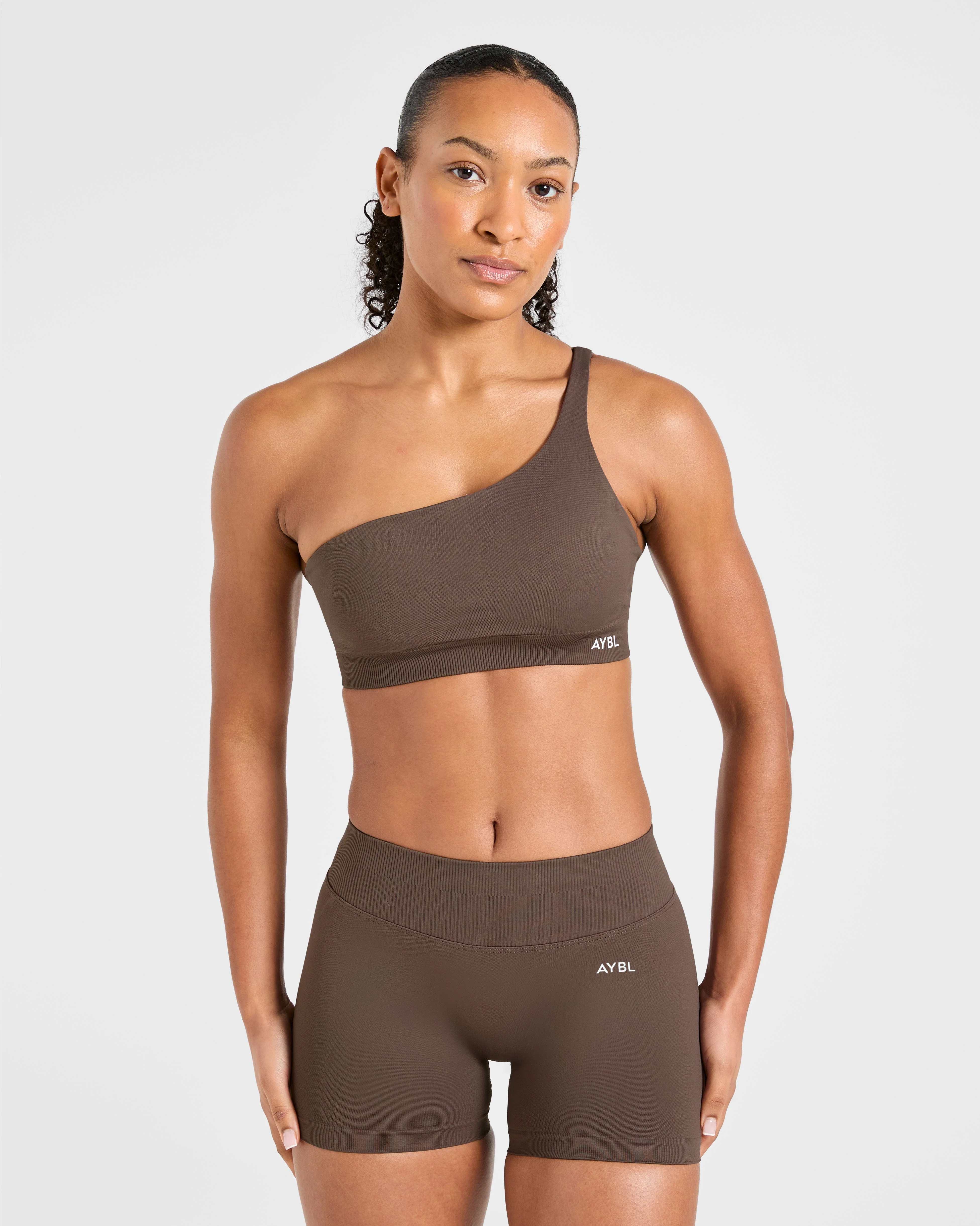 Enhance Seamless One Shoulder Sports Bra - Brown