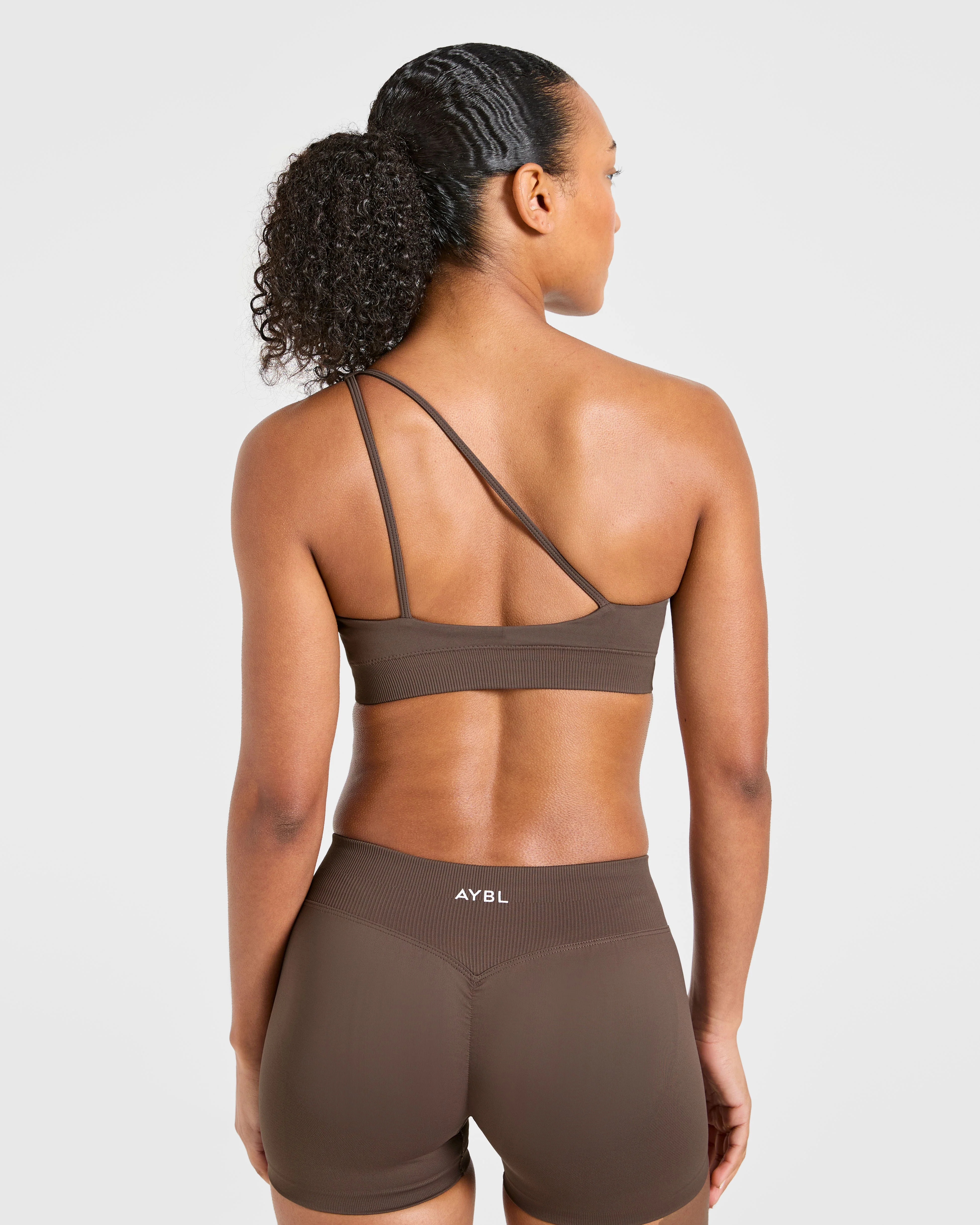 Enhance Seamless One Shoulder Sports Bra - Brown - Image 2