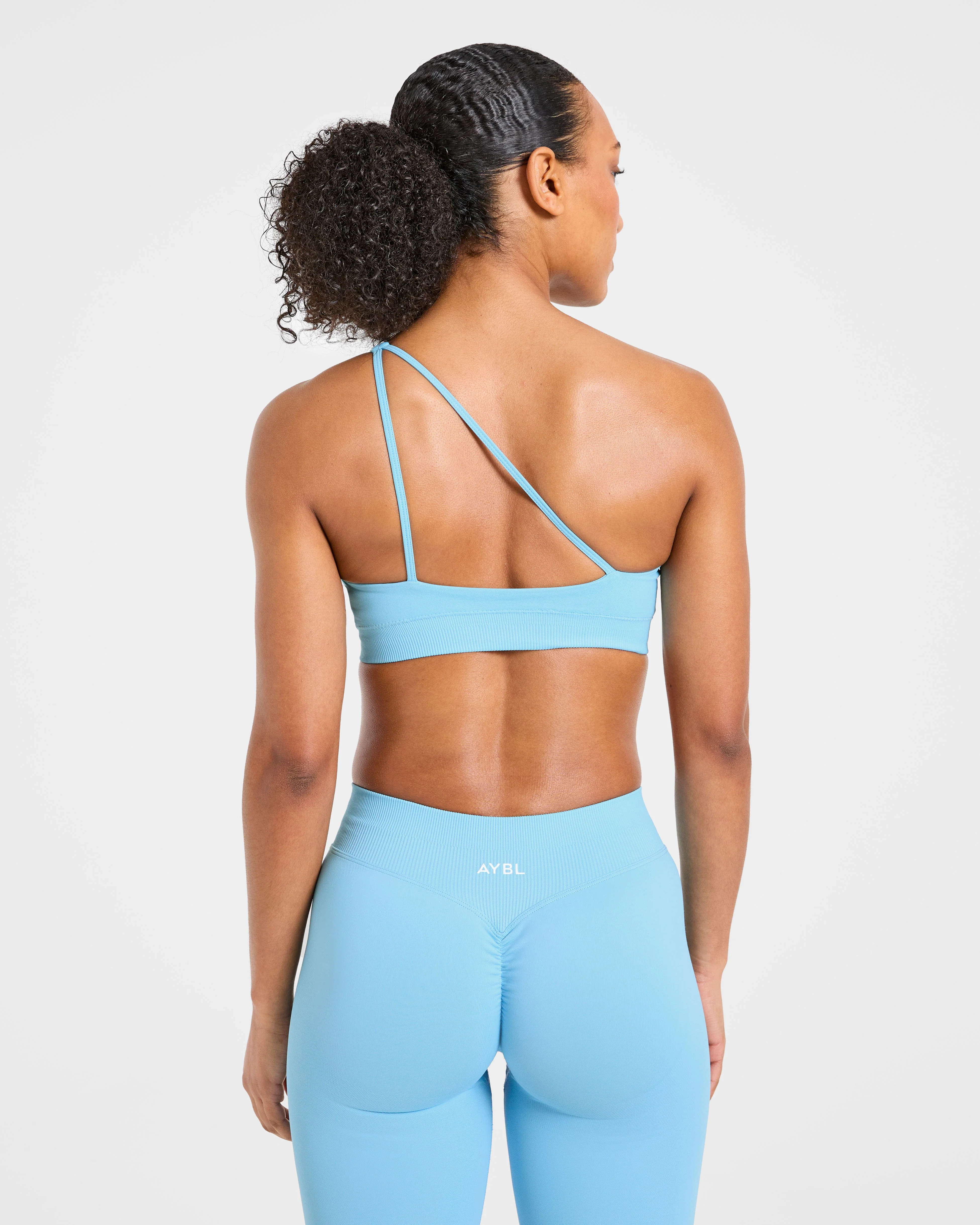 Enhance Seamless One Shoulder Sports Bra - Powder Blue - Image 2