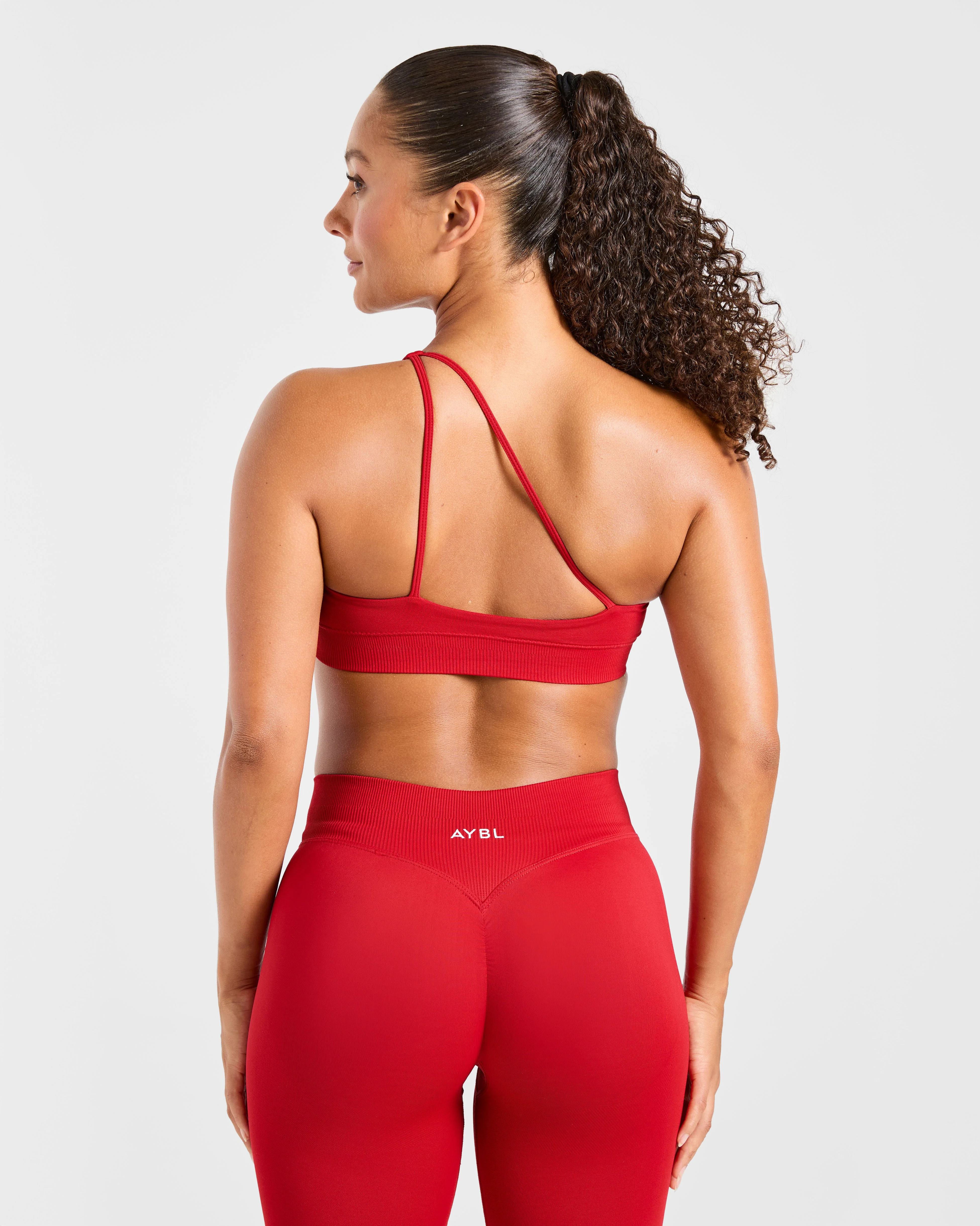 Enhance Seamless One Shoulder Sports Bra - Red - Image 2