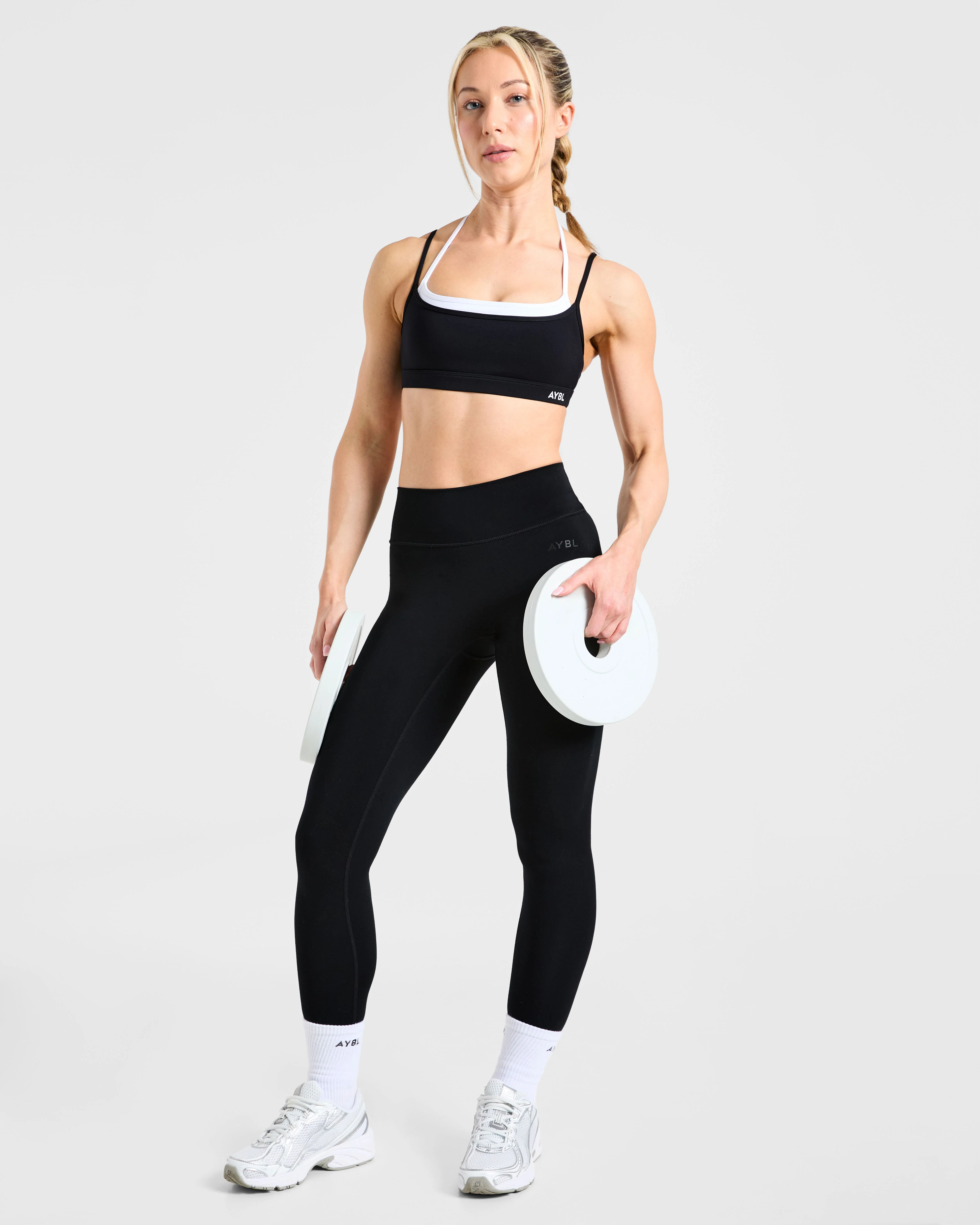 Essential Double Layer Sports Bra - Black/White - Image 8