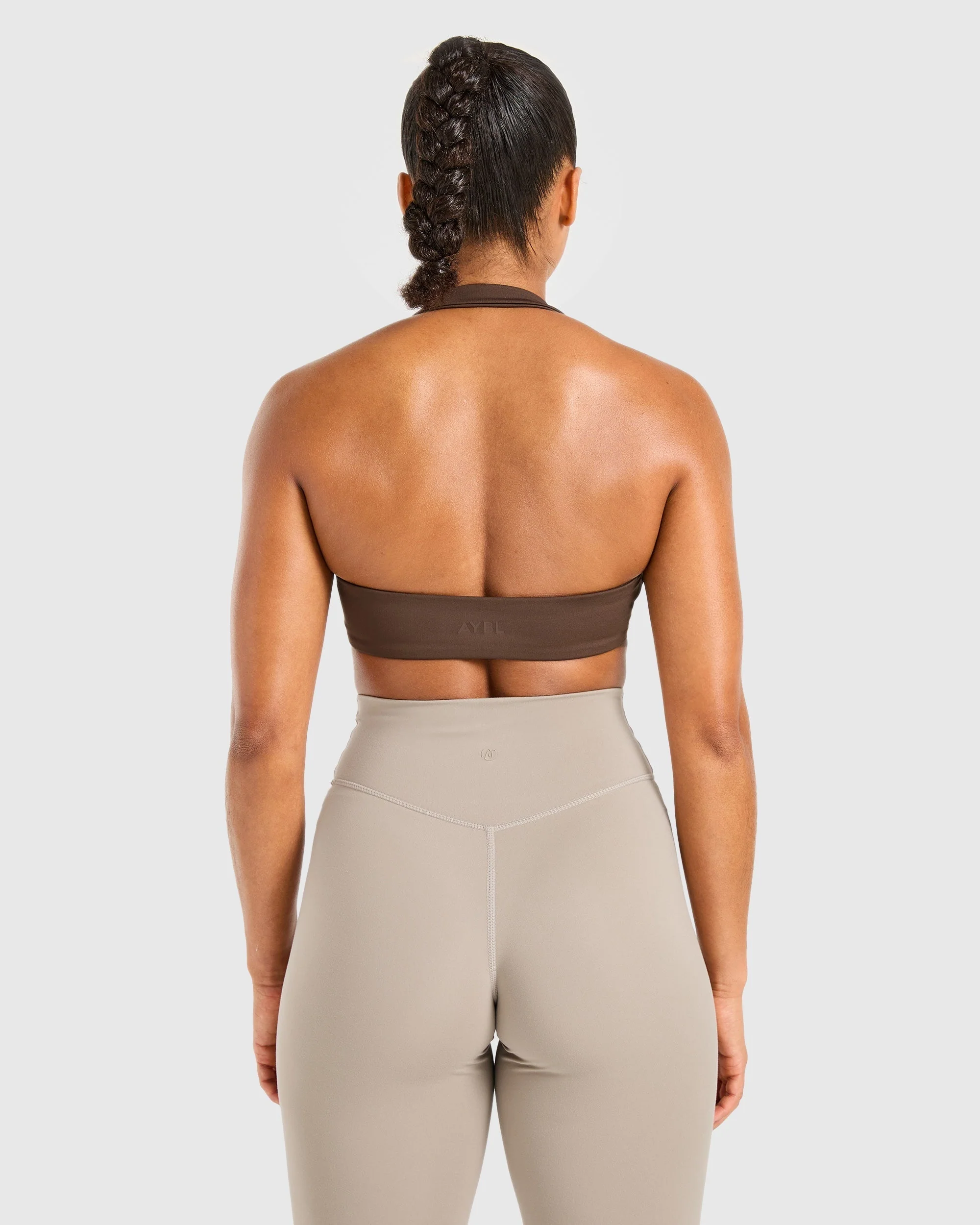Essential Halterneck Sports Bra - Deep Cocoa Brown - Image 2