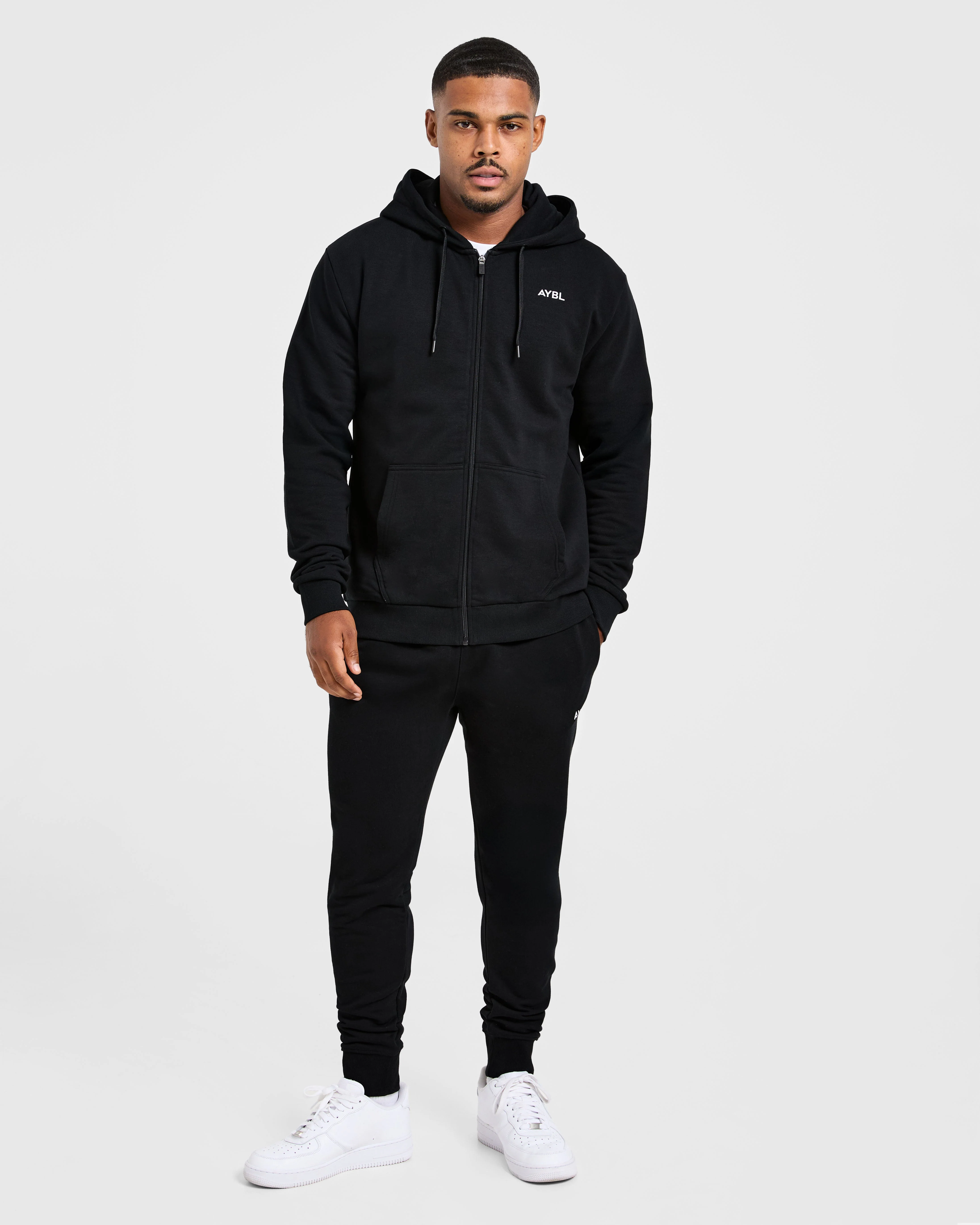 Essential Lightweight Zip Up Hoodie - Black - Image 3