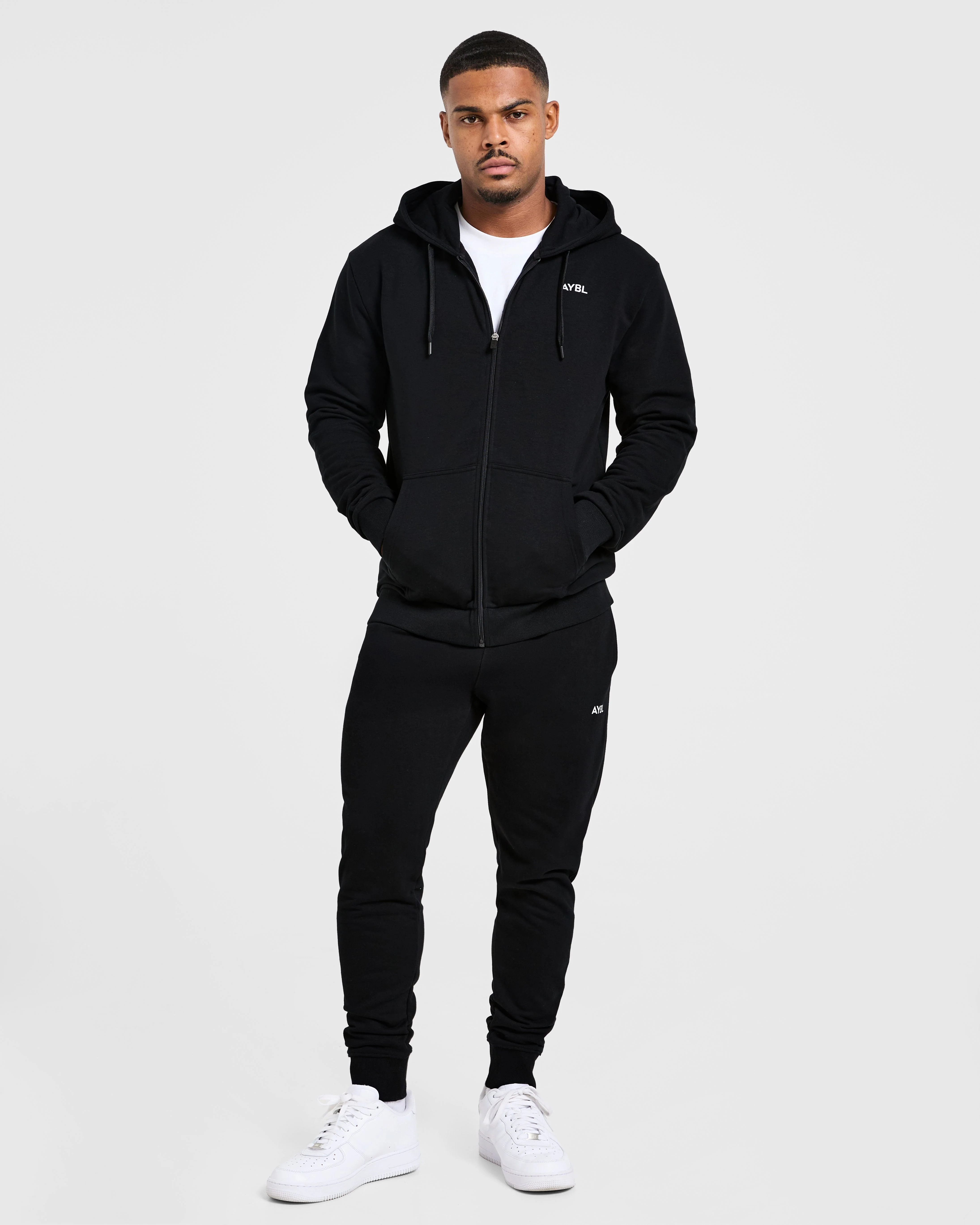 Essential Lightweight Zip Up Hoodie - Black - Image 7