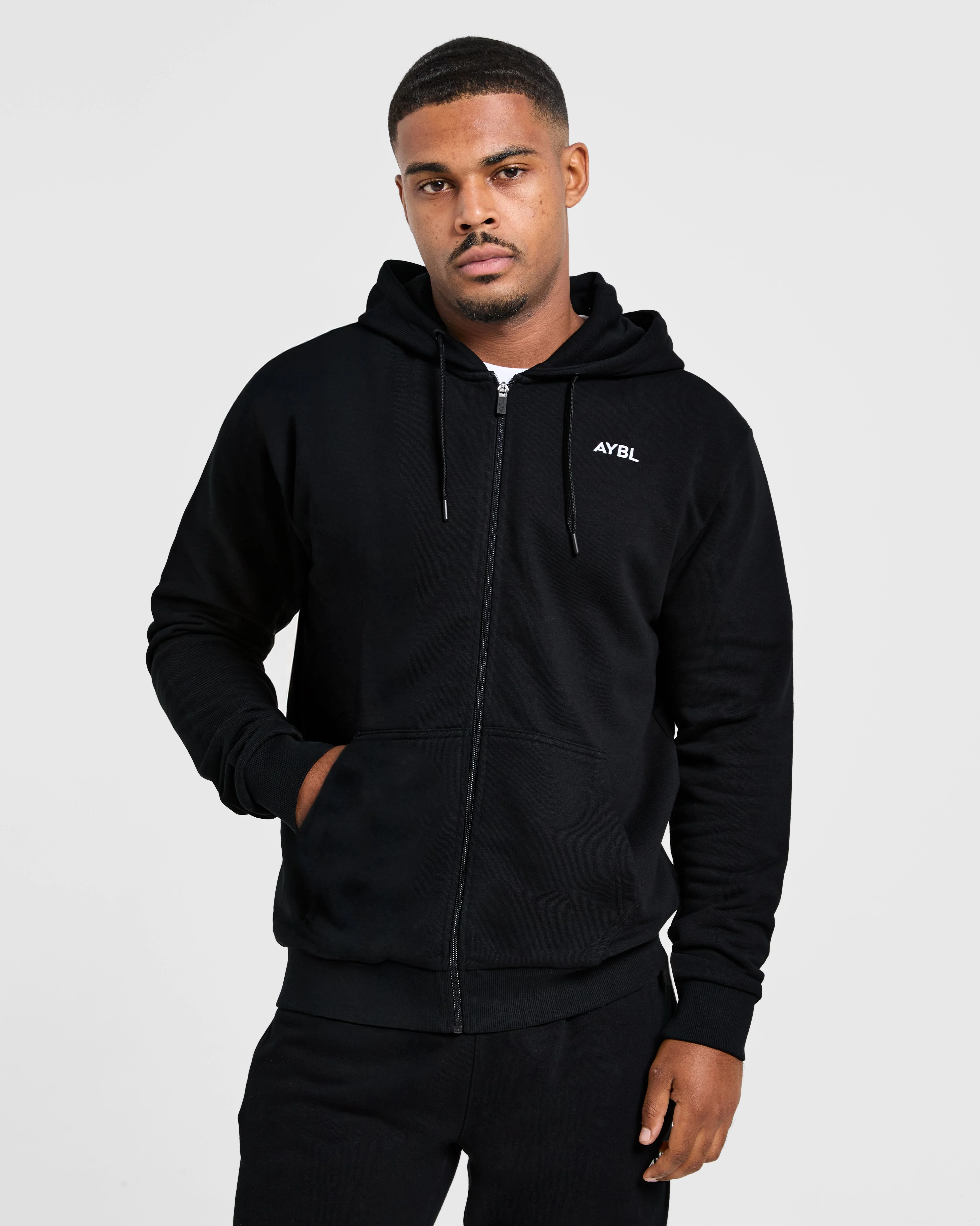 Essential Lightweight Zip Up Hoodie - Black - Image 8